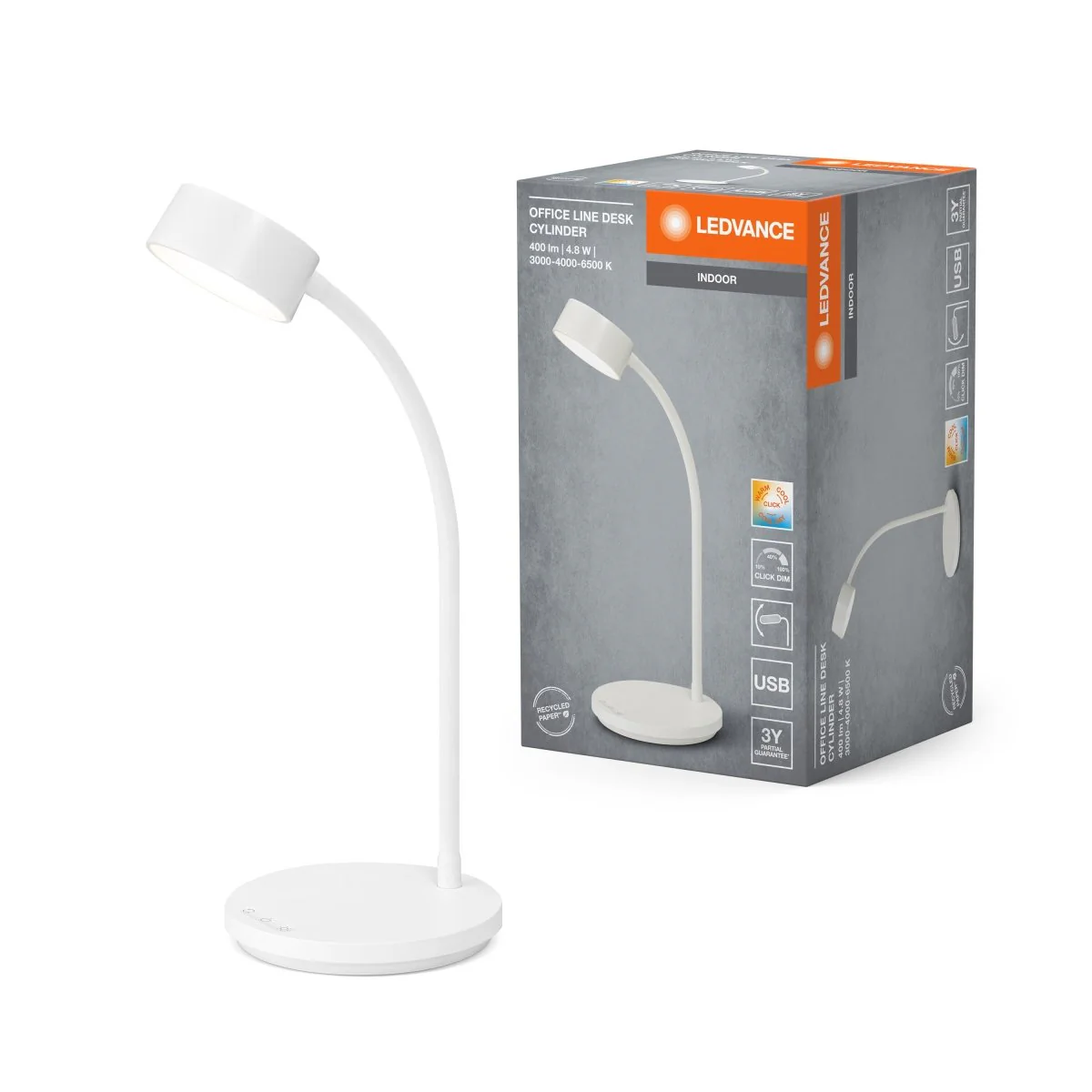 OSRAM Office Line Desk Cylinder 4.8W CCT, ściemnialny, biały