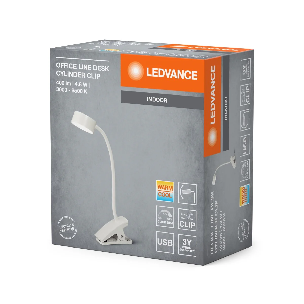 OSRAM Office Line Desk Cylinder Clip 4.8W TW, biały - Image 2