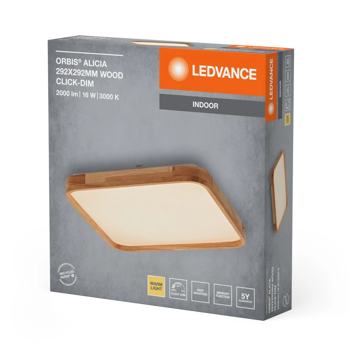 OSRAM Orbis Alicia 292X292MM 16W 830 Click DIM dekor drewno - Image 2