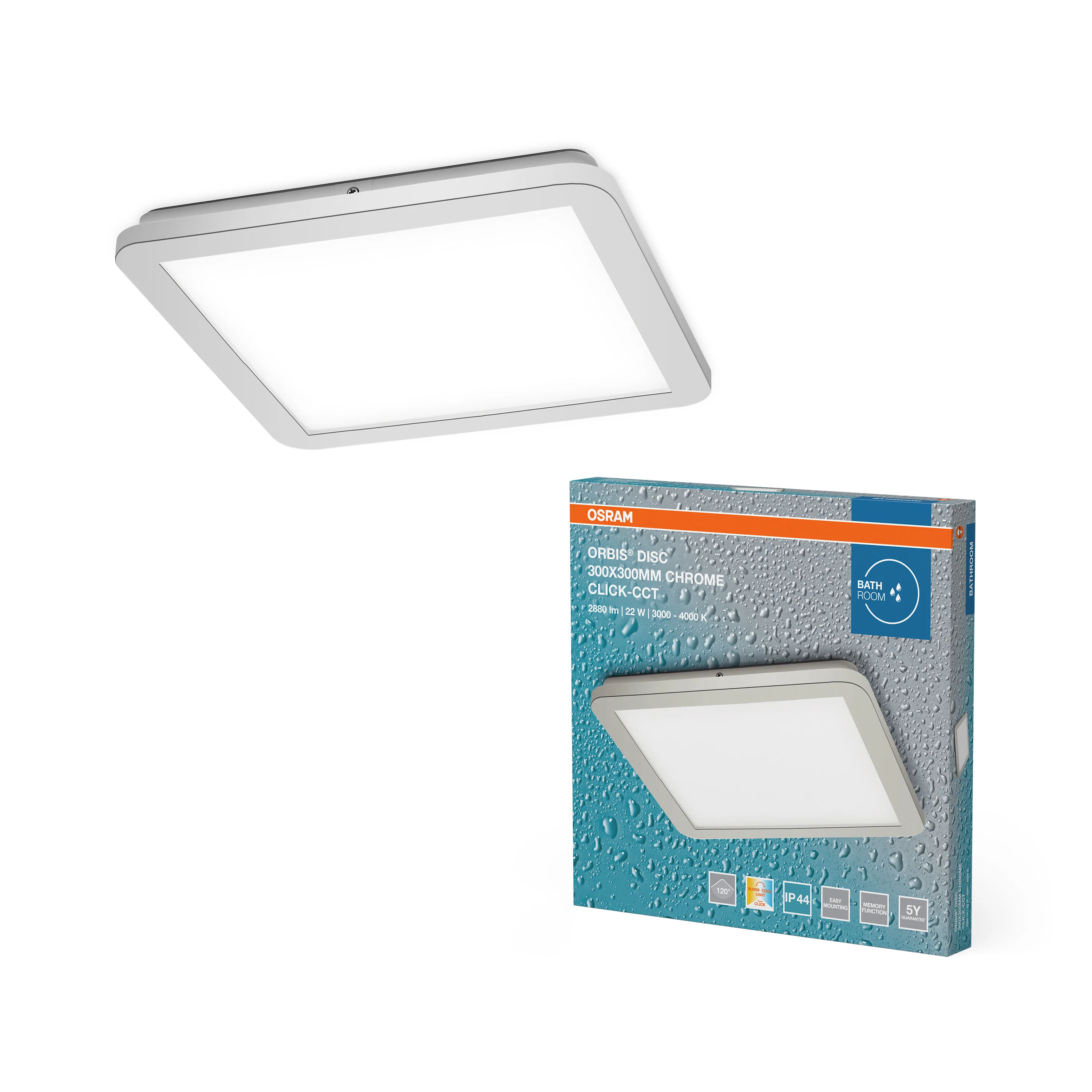 OSRAM Orbis Disc 30x30cm 22W Click  IP44 chrom - Image 5