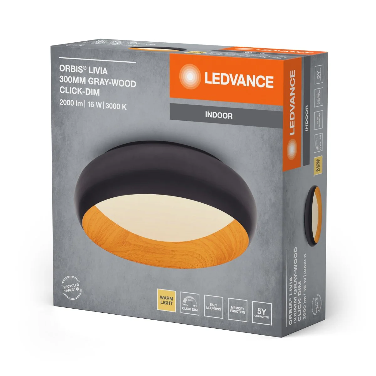 OSRAM Orbis Livia 300MM 16W 830 Click DIM szaro-drewniany - Image 2