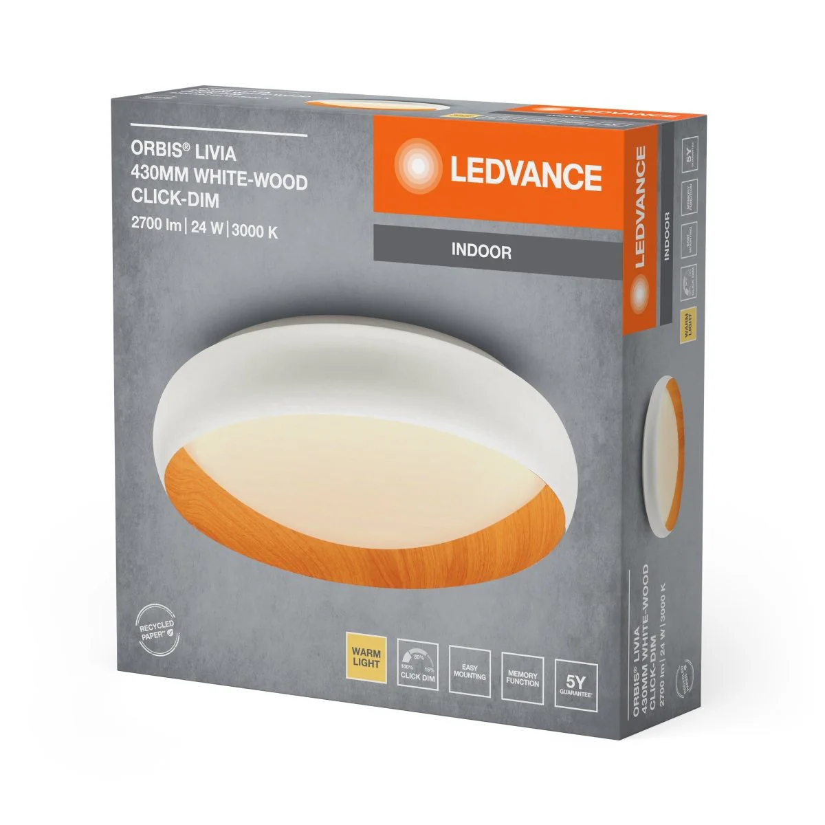 OSRAM Orbis Livia 430MM 24W 830 Click DIM biało-drewniany - Image 2