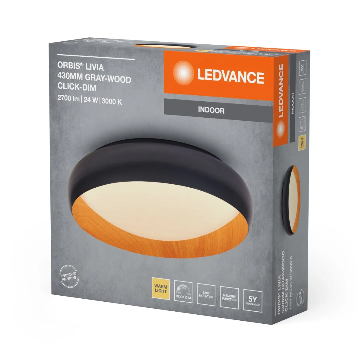 OSRAM Orbis Livia 430MM 24W 830 Click DIM szaro-drewniany - Image 2