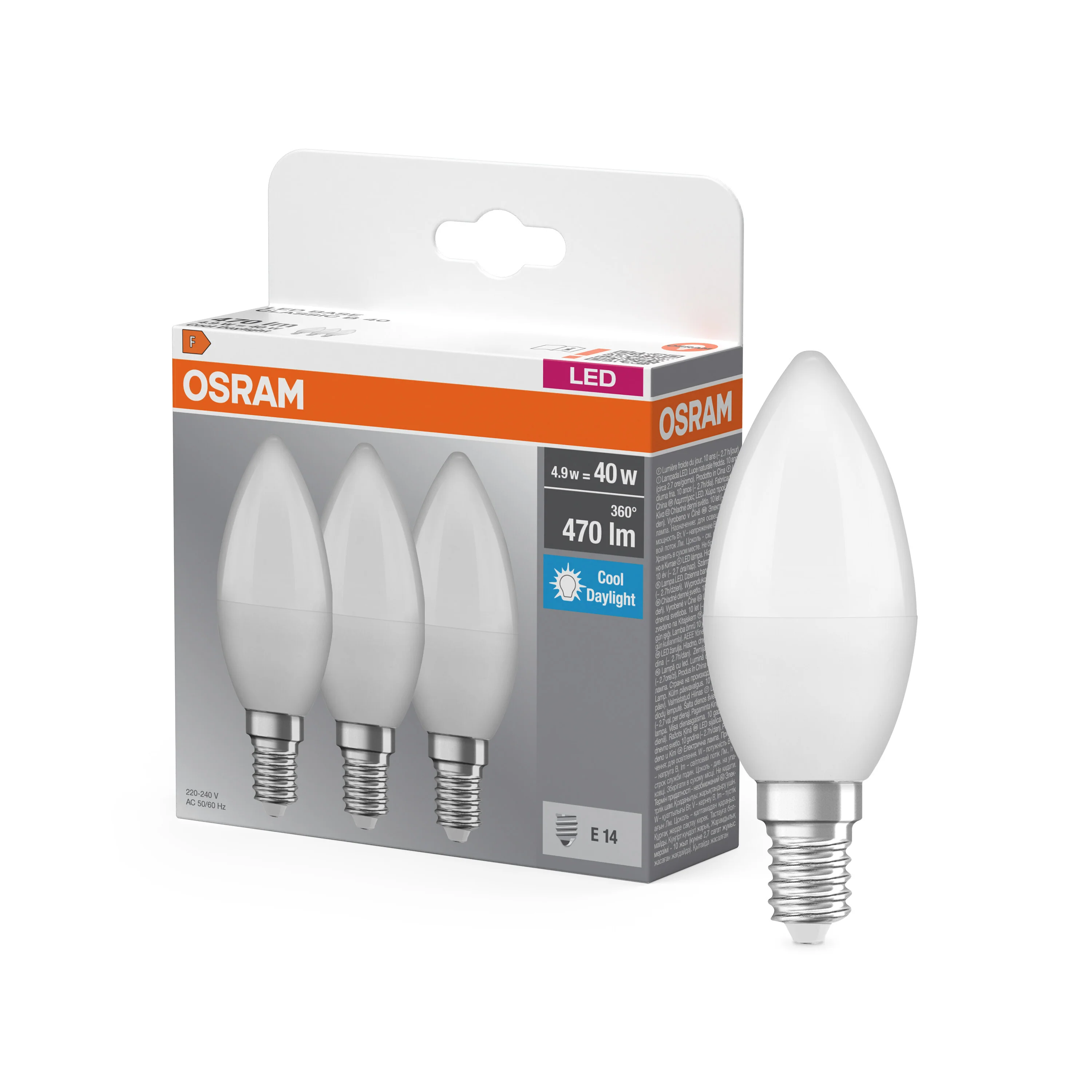 Plafon LED OSRAM CLASSIC B 40W LED BULB 4.9W 865 Frosted E14 Triple Pack - Image 4