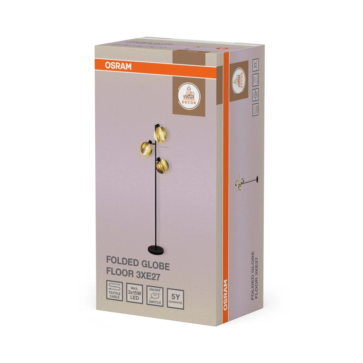 Plafon LED OSRAM Decor Folded Globe Floor 3xE27 Gold - Image 2