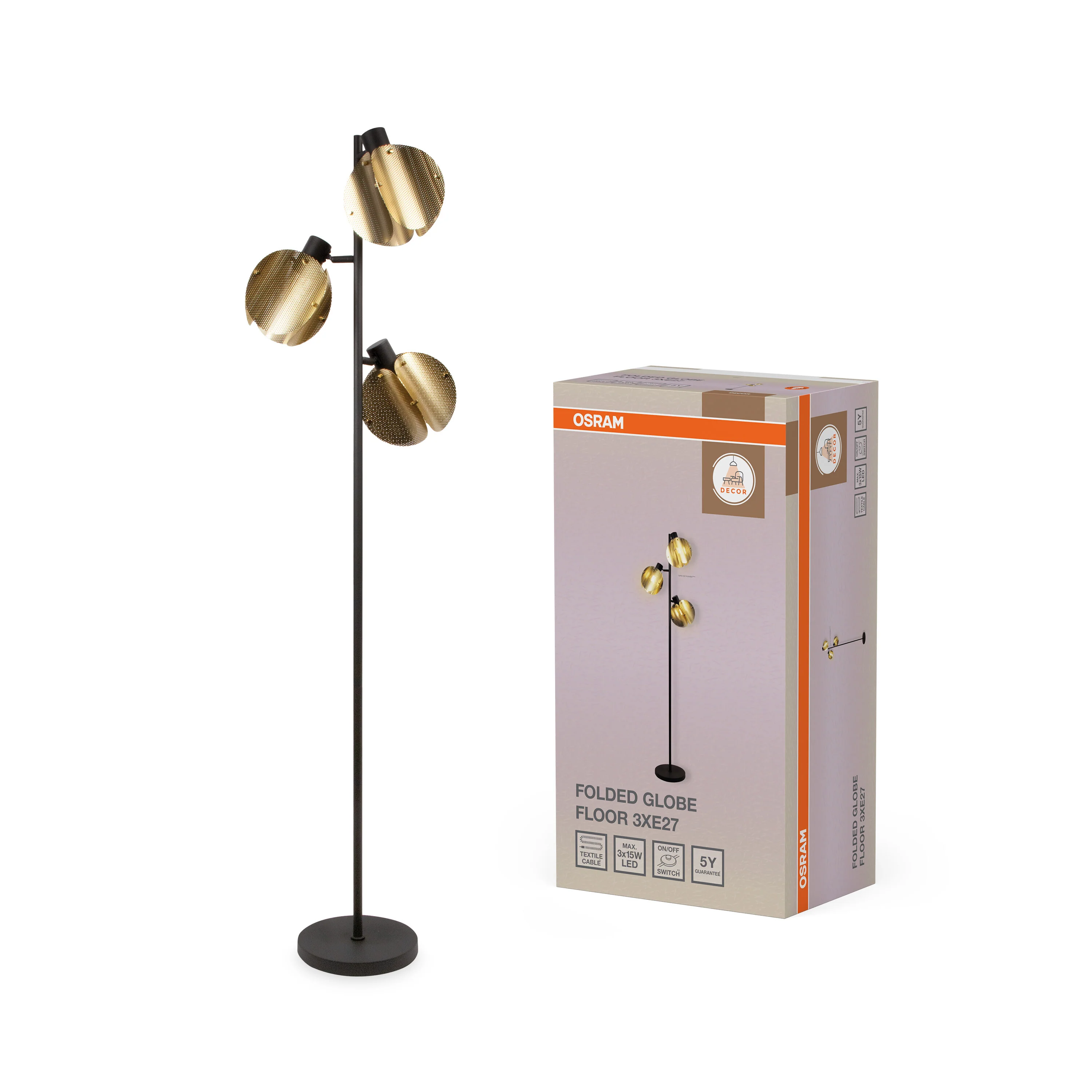 Plafon LED OSRAM Decor Folded Globe Floor 3xE27 Gold - Image 5