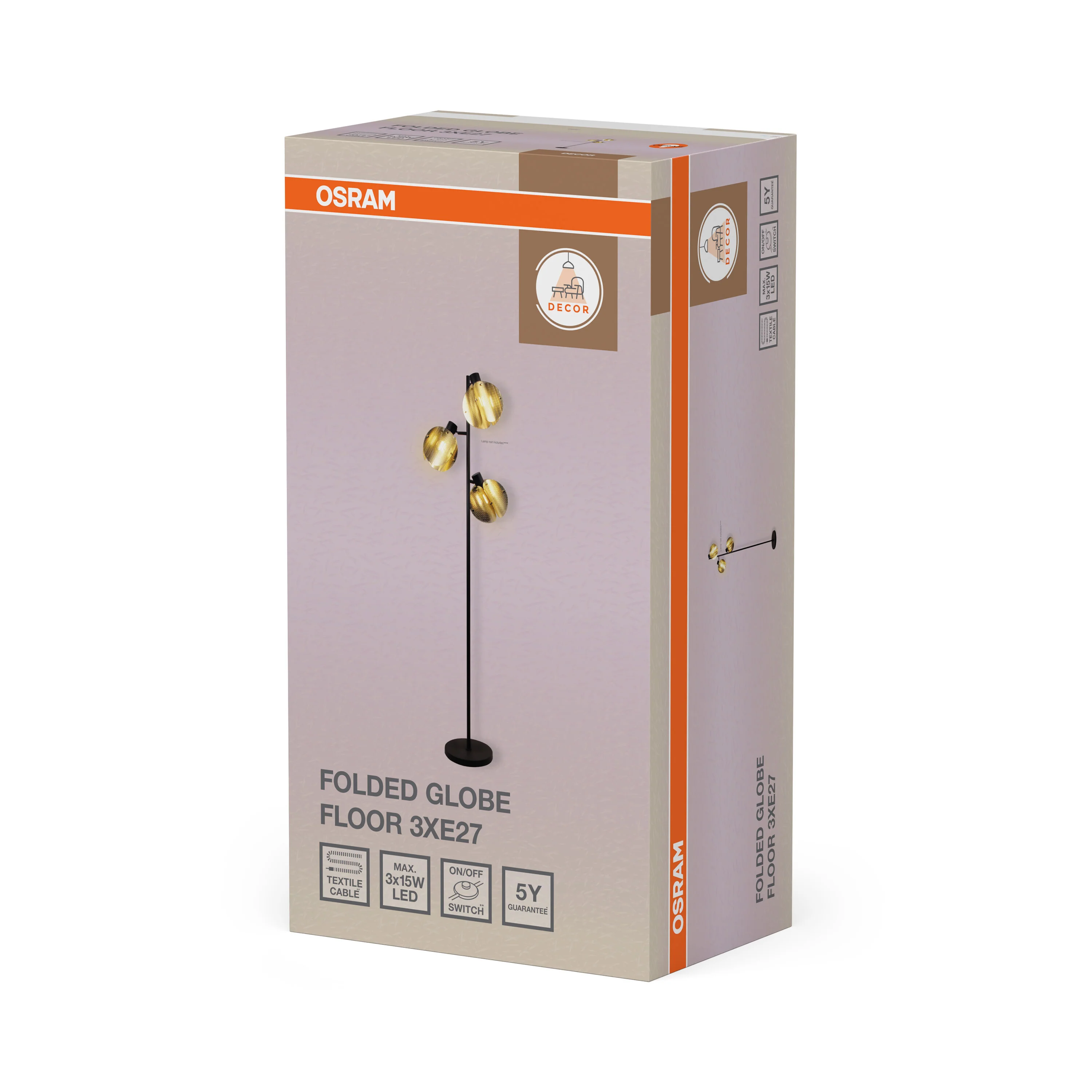 Plafon LED OSRAM Decor Folded Globe Floor 3xE27 Gold - Image 6