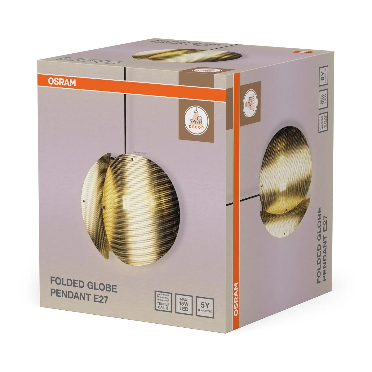 Plafon LED OSRAM Decor Folded Globe Pendant E27 Gold - Image 2