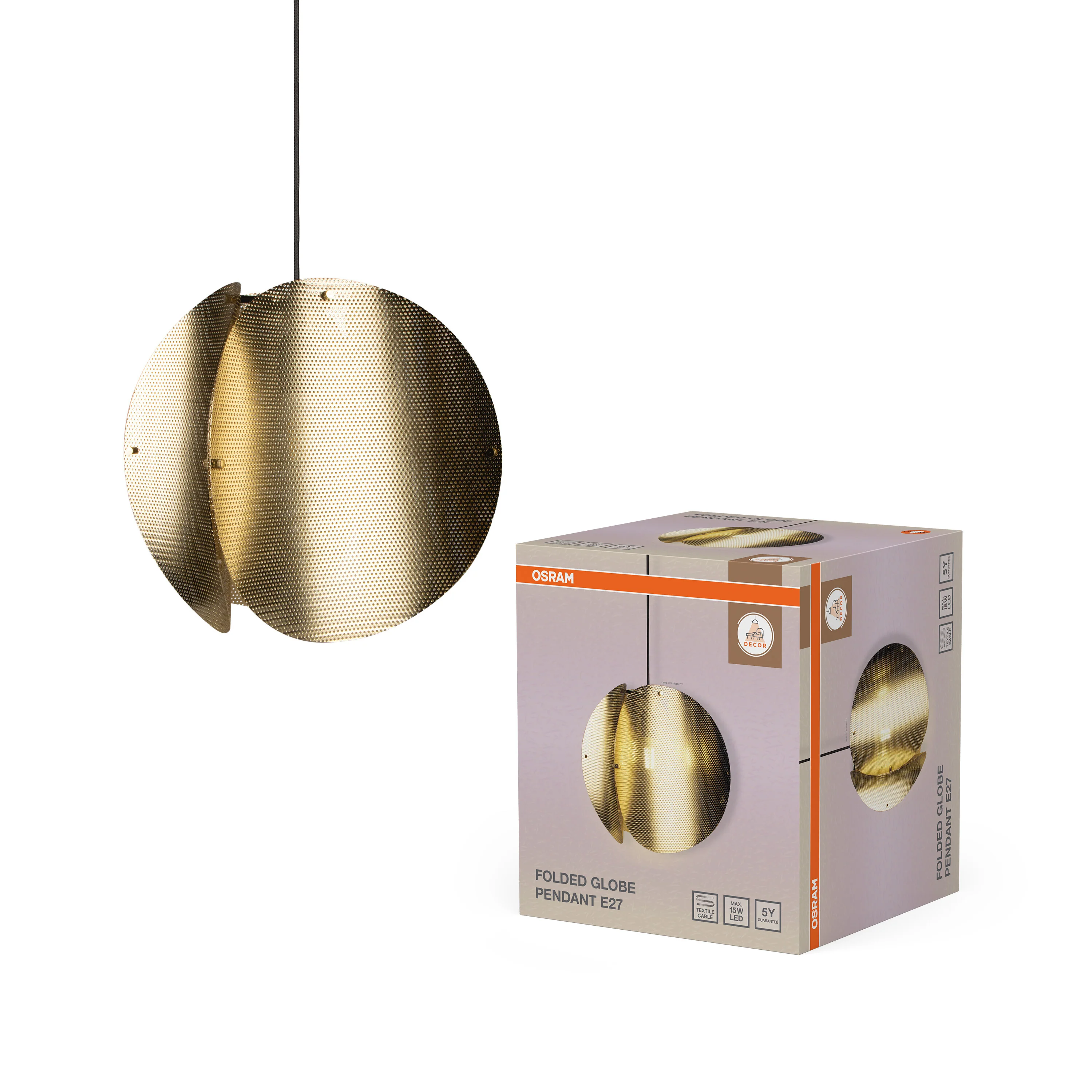 Plafon LED OSRAM Decor Folded Globe Pendant E27 Gold - Image 5