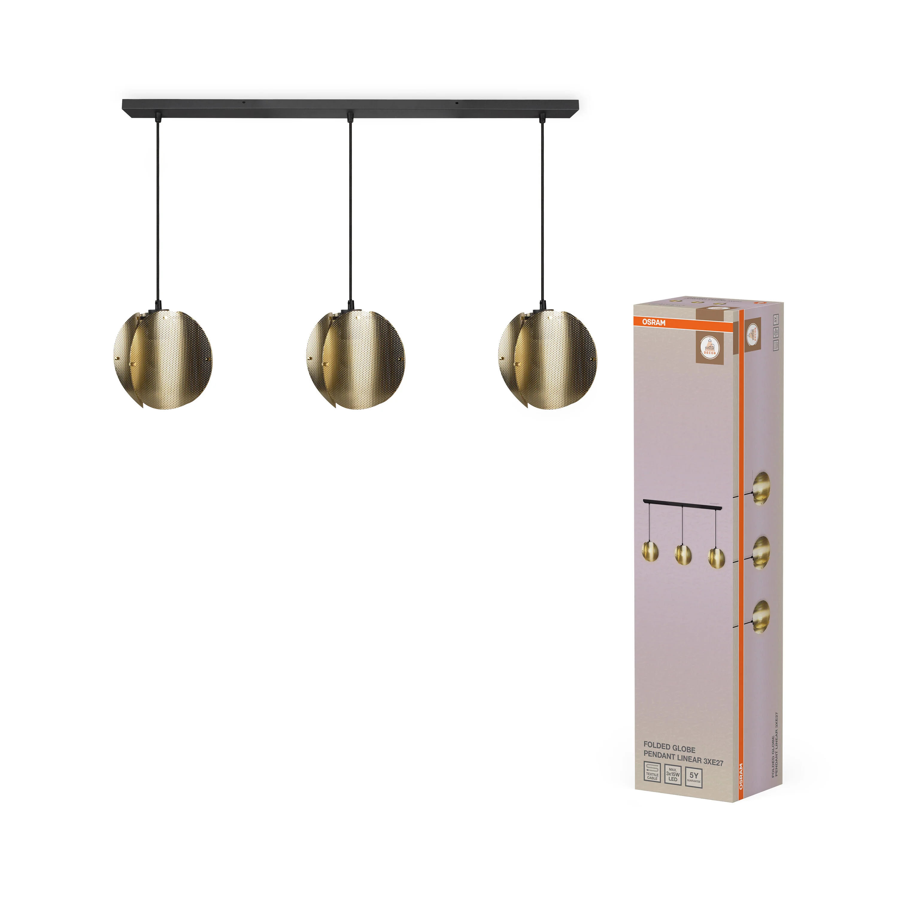 Plafon LED OSRAM Decor Folded Globe Pendant Linear 3xE27 Gold - Image 5