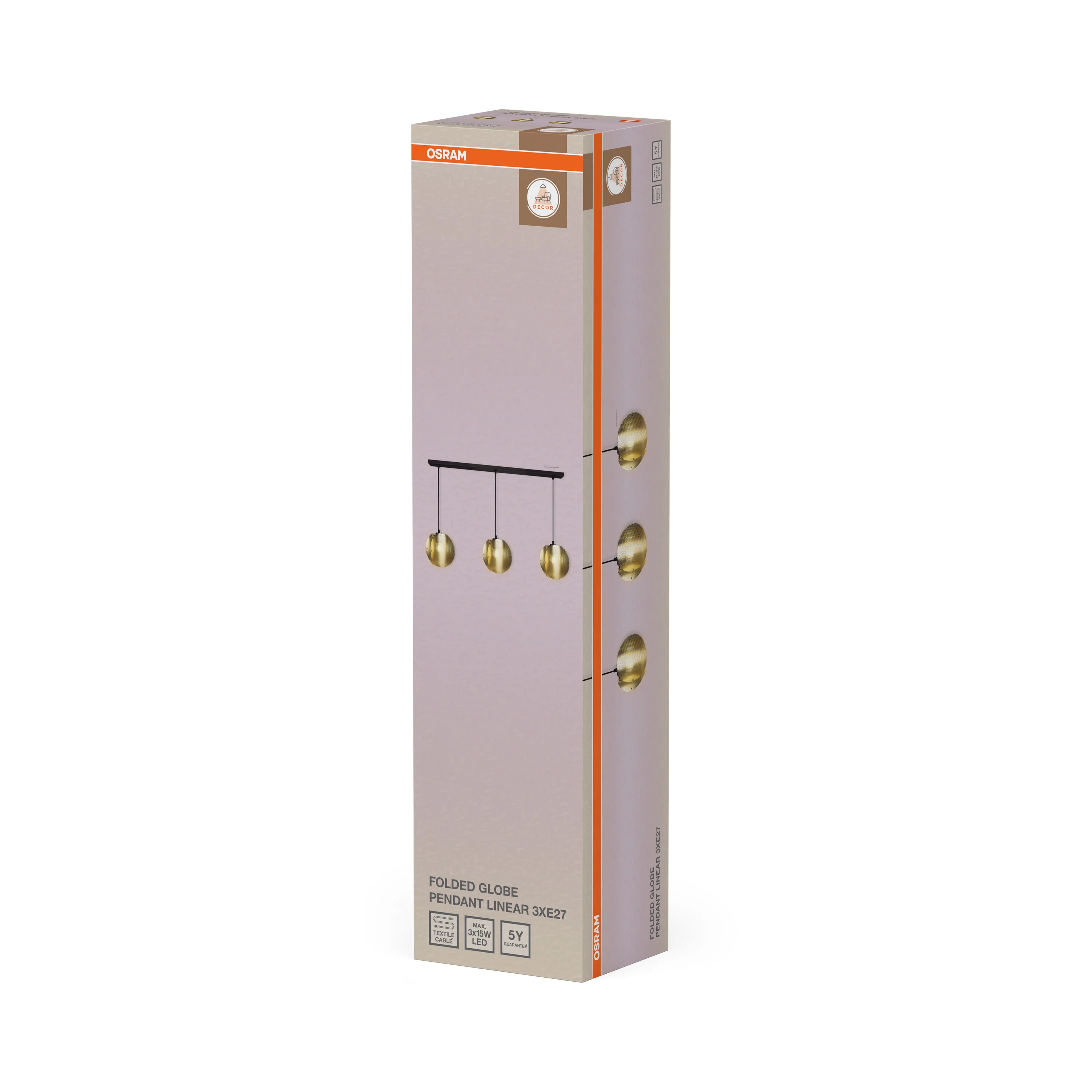 Plafon LED OSRAM Decor Folded Globe Pendant Linear 3xE27 Gold - Image 6