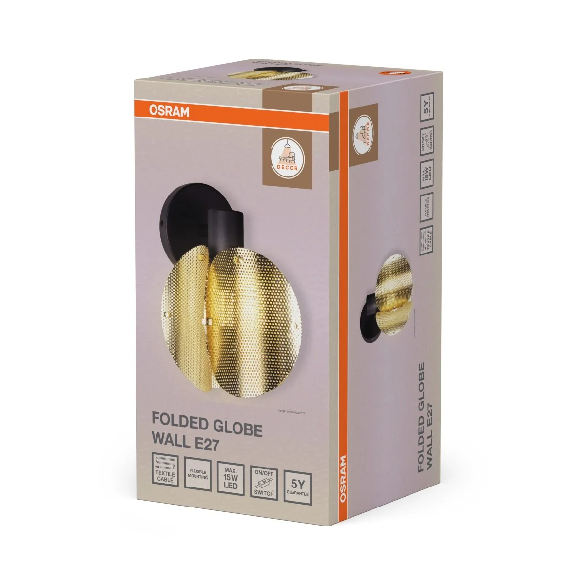 Plafon LED OSRAM Decor Folded Globe Wall E27 Gold - Image 2