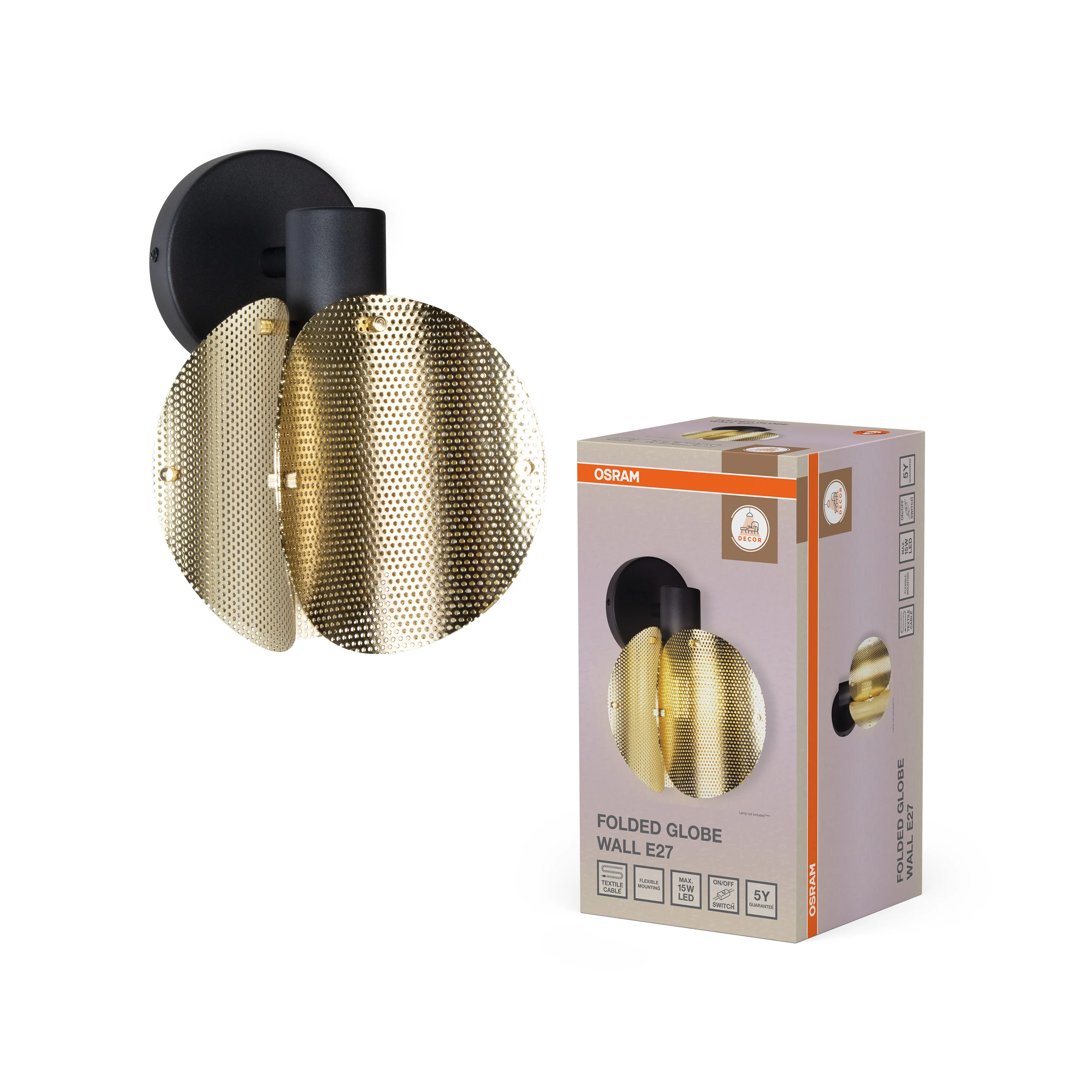 Plafon LED OSRAM Decor Folded Globe Wall E27 Gold - Image 5