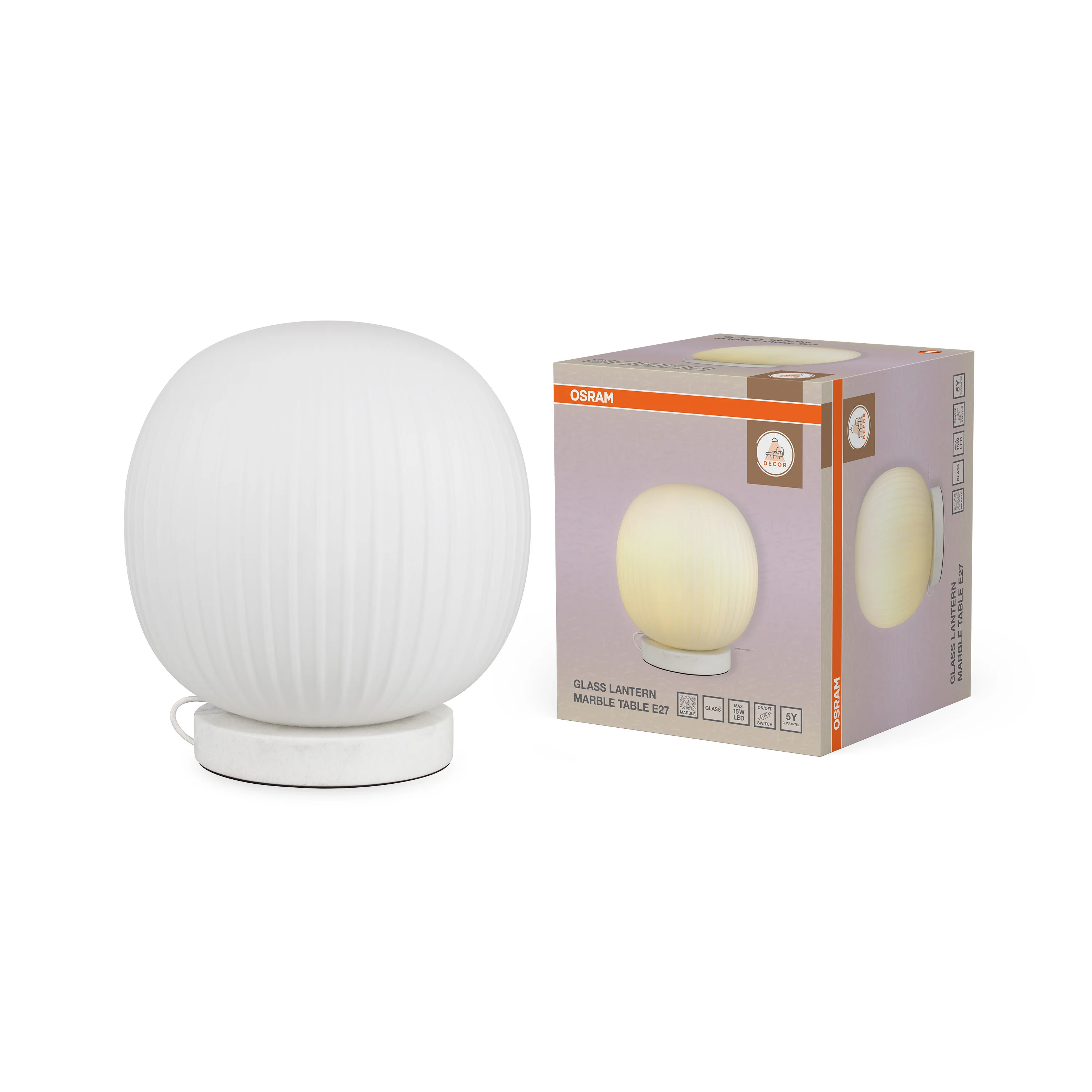 Plafon LED OSRAM Decor Glass Lantern Marble Table E27 - Image 5