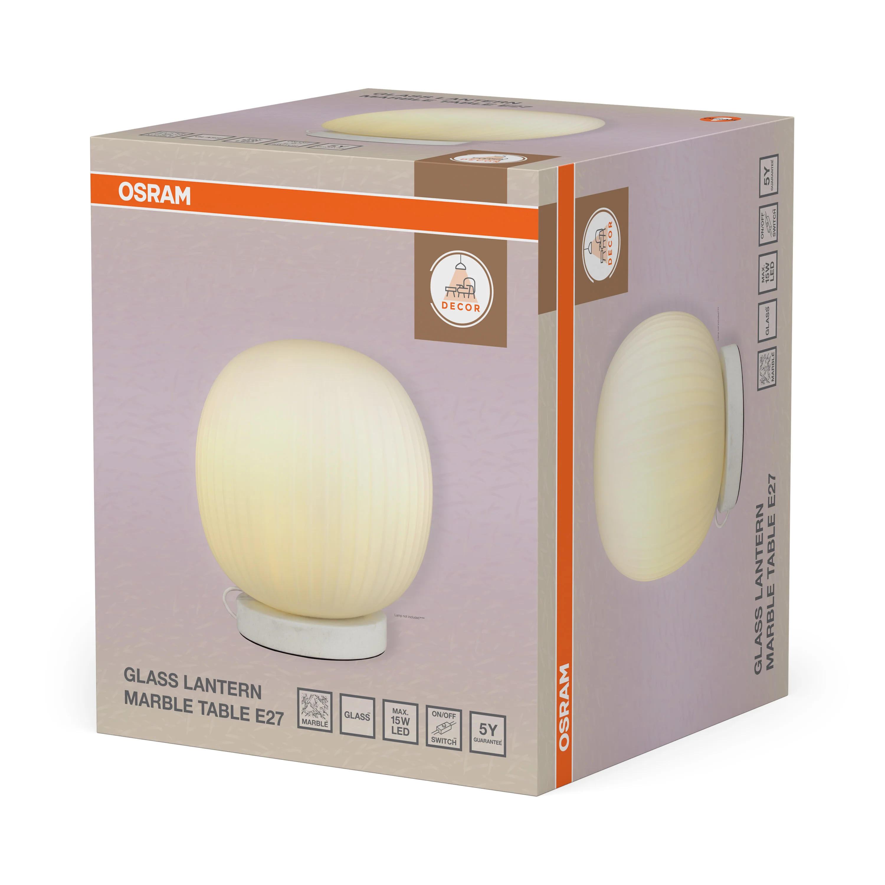 Plafon LED OSRAM Decor Glass Lantern Marble Table E27 - Image 6