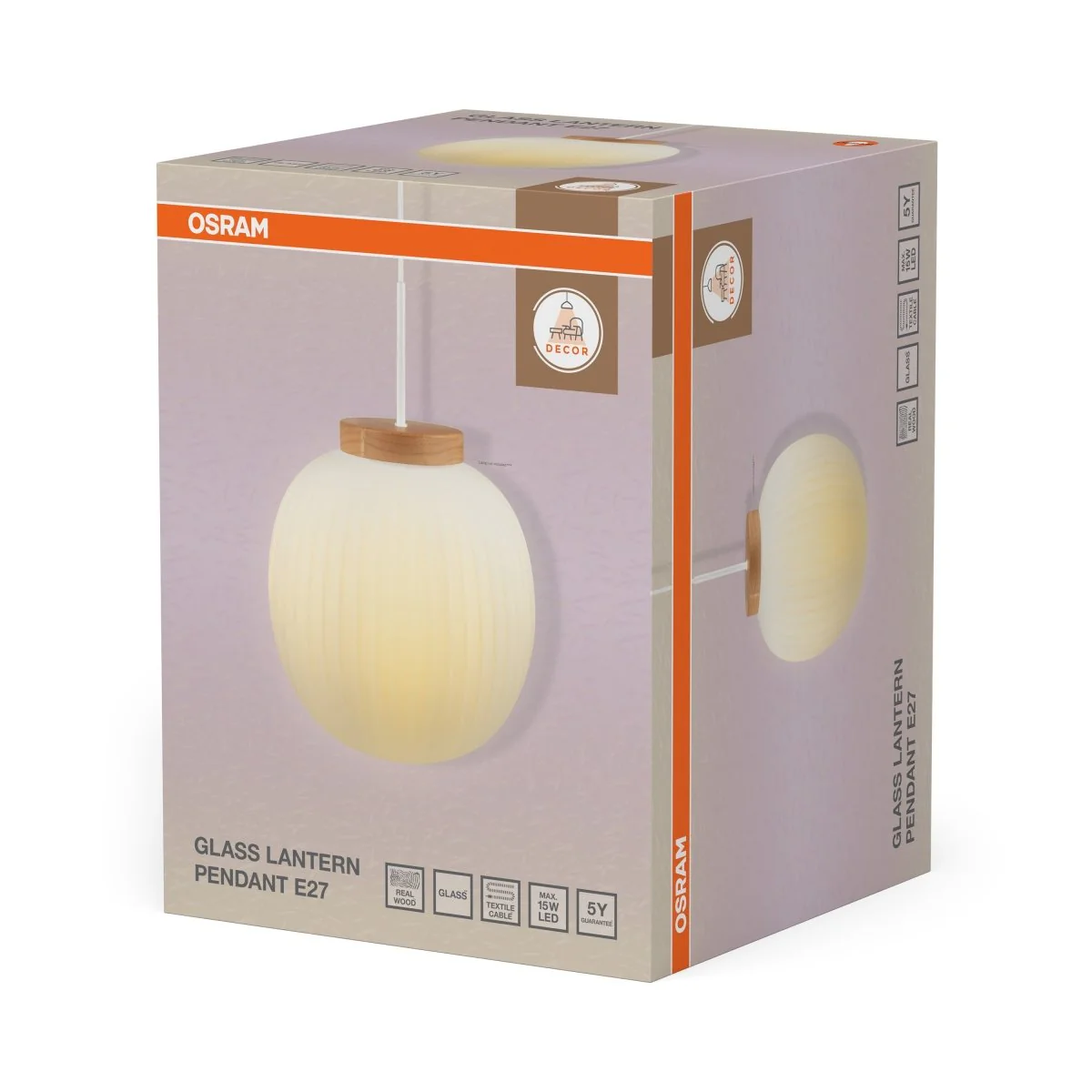 Plafon LED OSRAM Decor Glass Lantern Pendant E27 - Image 2