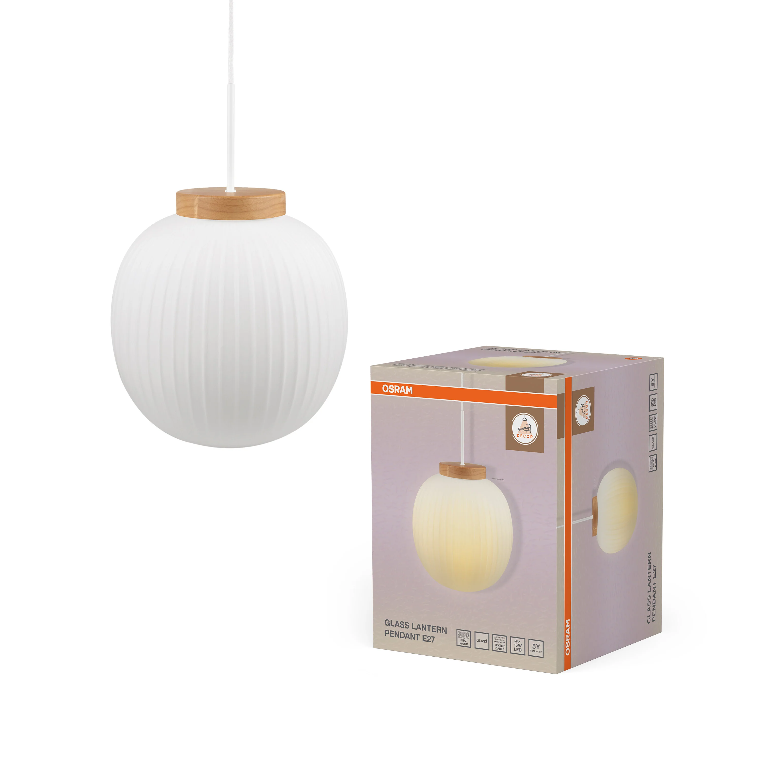 Plafon LED OSRAM Decor Glass Lantern Pendant E27 - Image 5