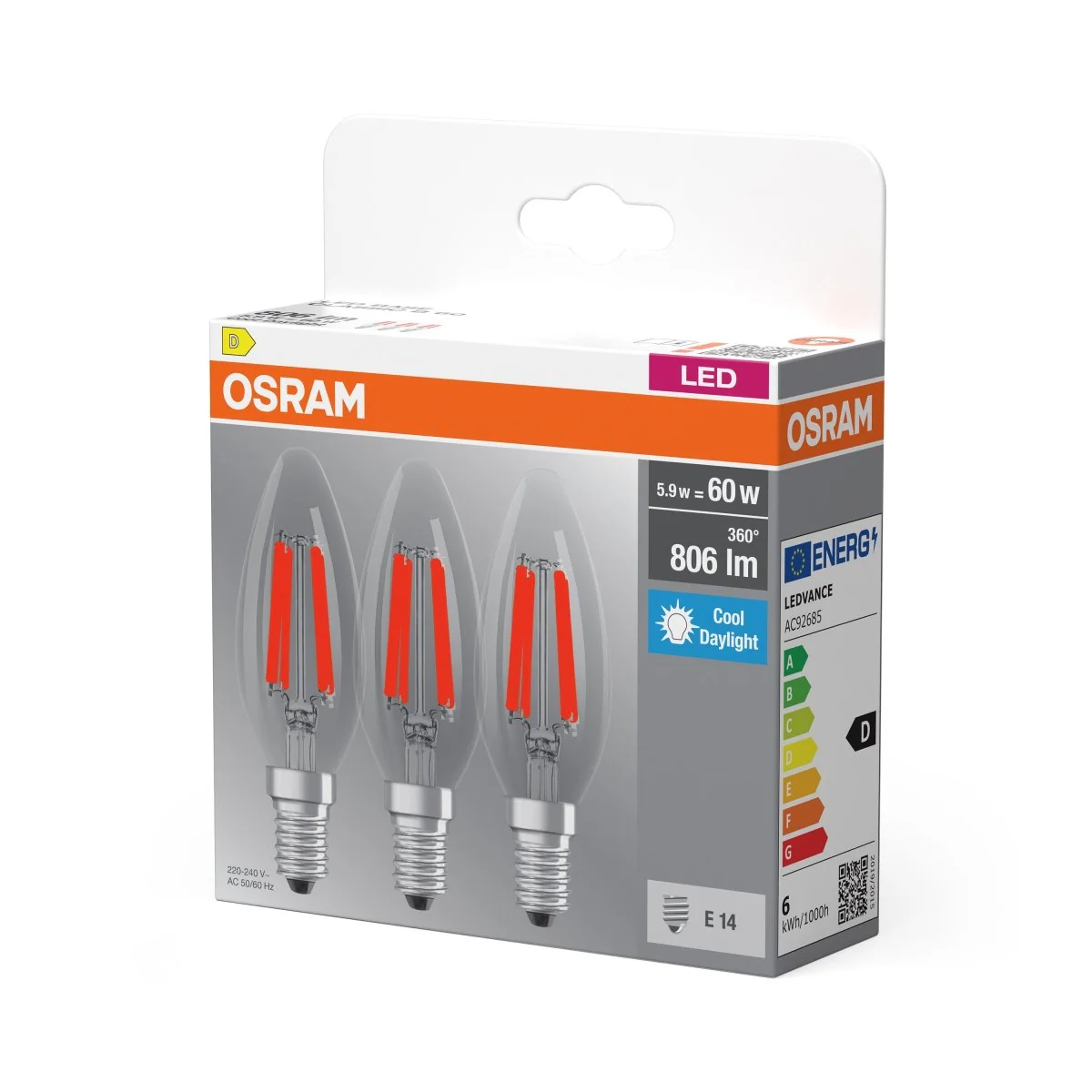 Plafon LED OSRAM LED Base Classic B 60 Filament 5.9W 865 Clear E14 - Image 2