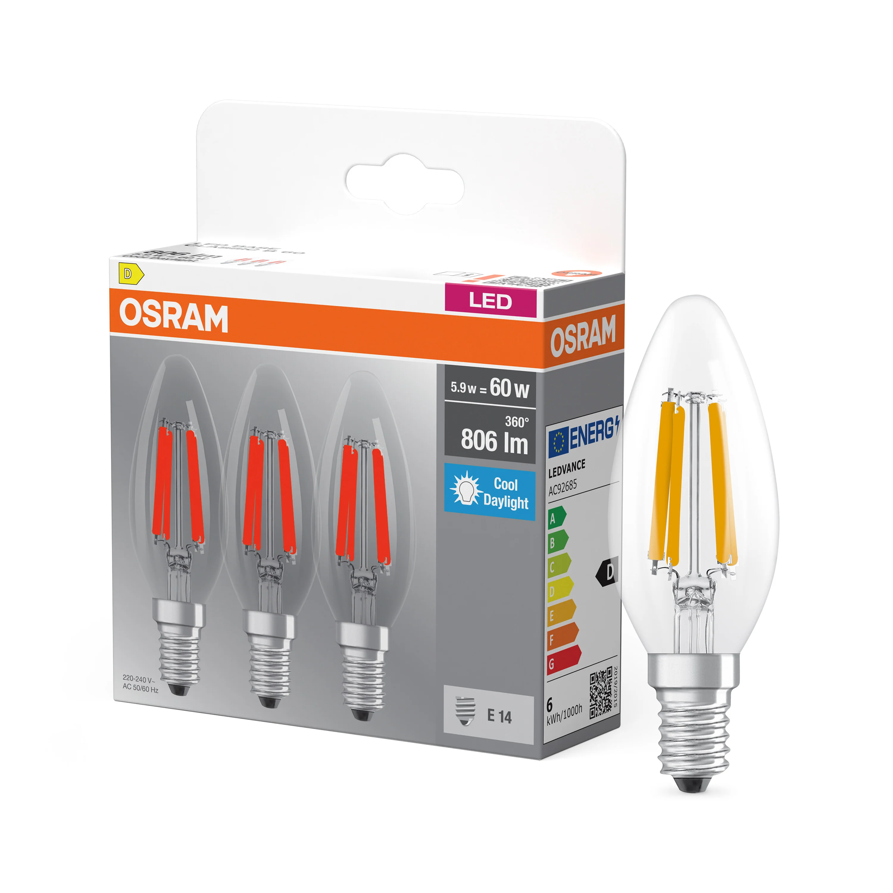 Plafon LED OSRAM LED Base Classic B 60 Filament 5.9W 865 Clear E14 - Image 4