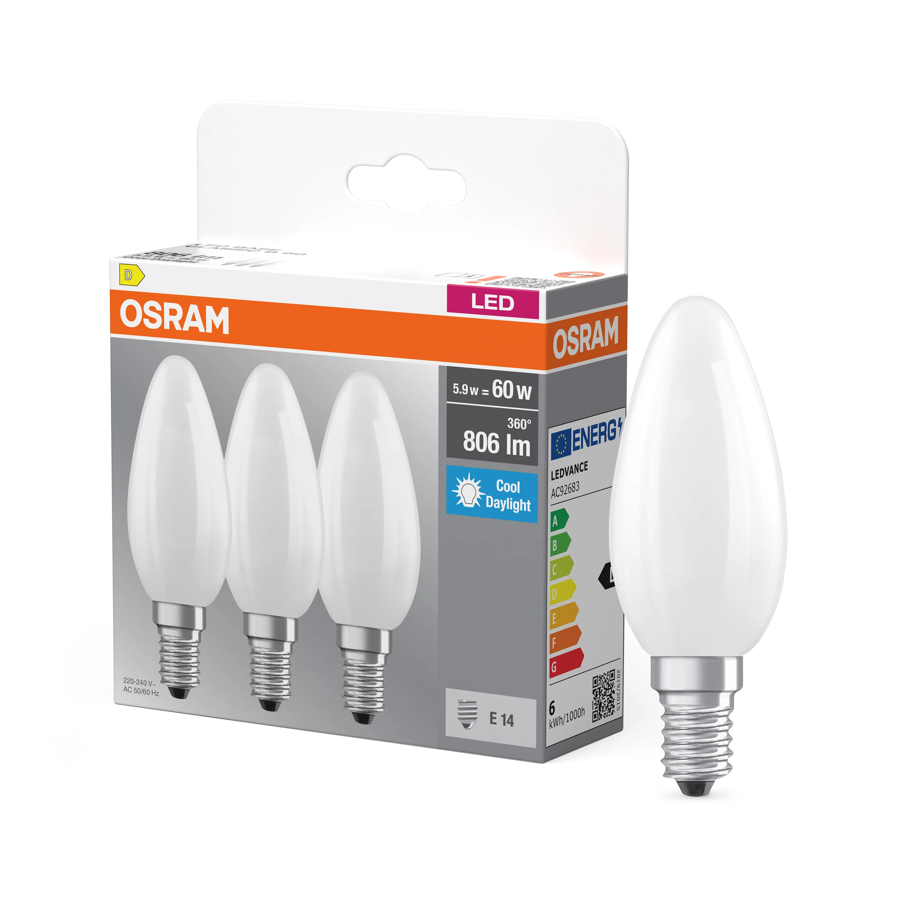 Plafon LED OSRAM LED Base Classic B 60 Filament 5.9W 865 Frosted E14 - Image 4