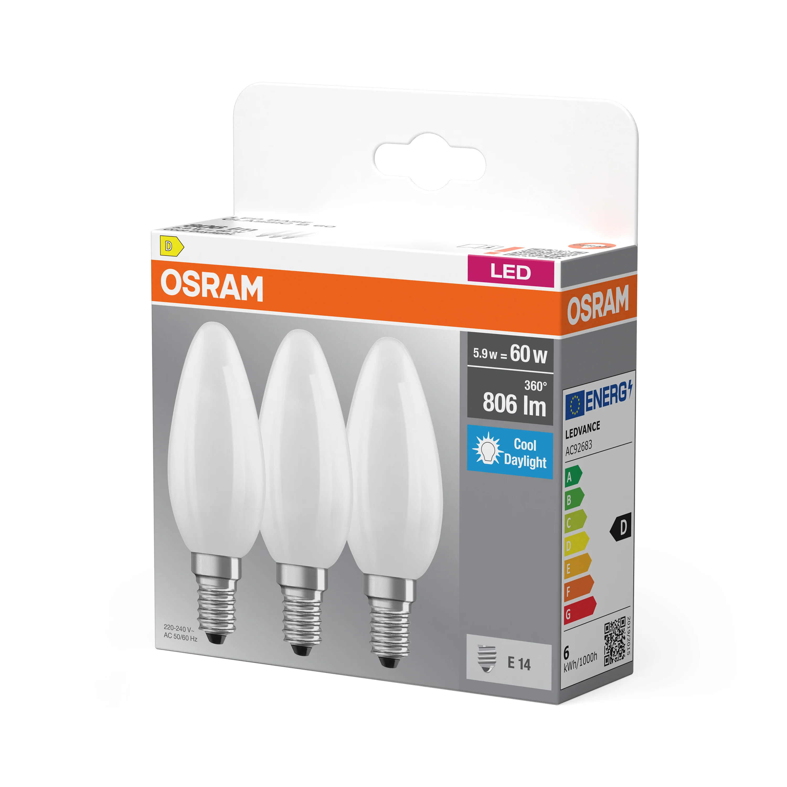 Plafon LED OSRAM LED Base Classic B 60 Filament 5.9W 865 Frosted E14 - Image 5