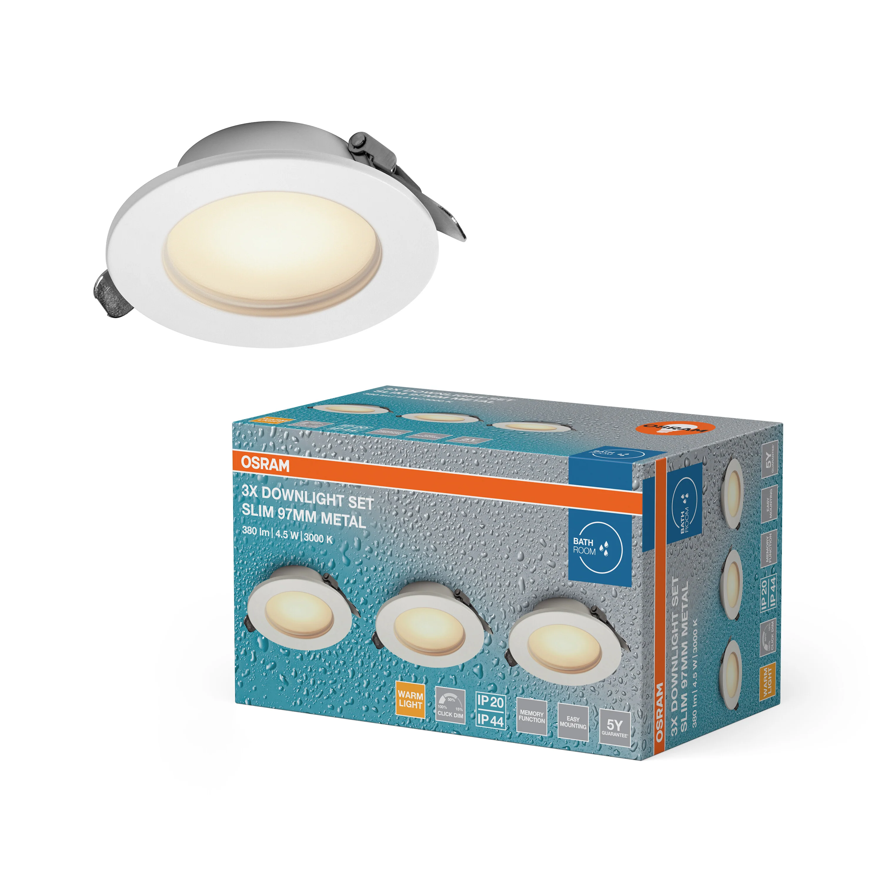 Plafon LED OSRAM LED Downlight Set IP44 Dim Slim 97mm 4.5W Metal 830 biały - Image 5