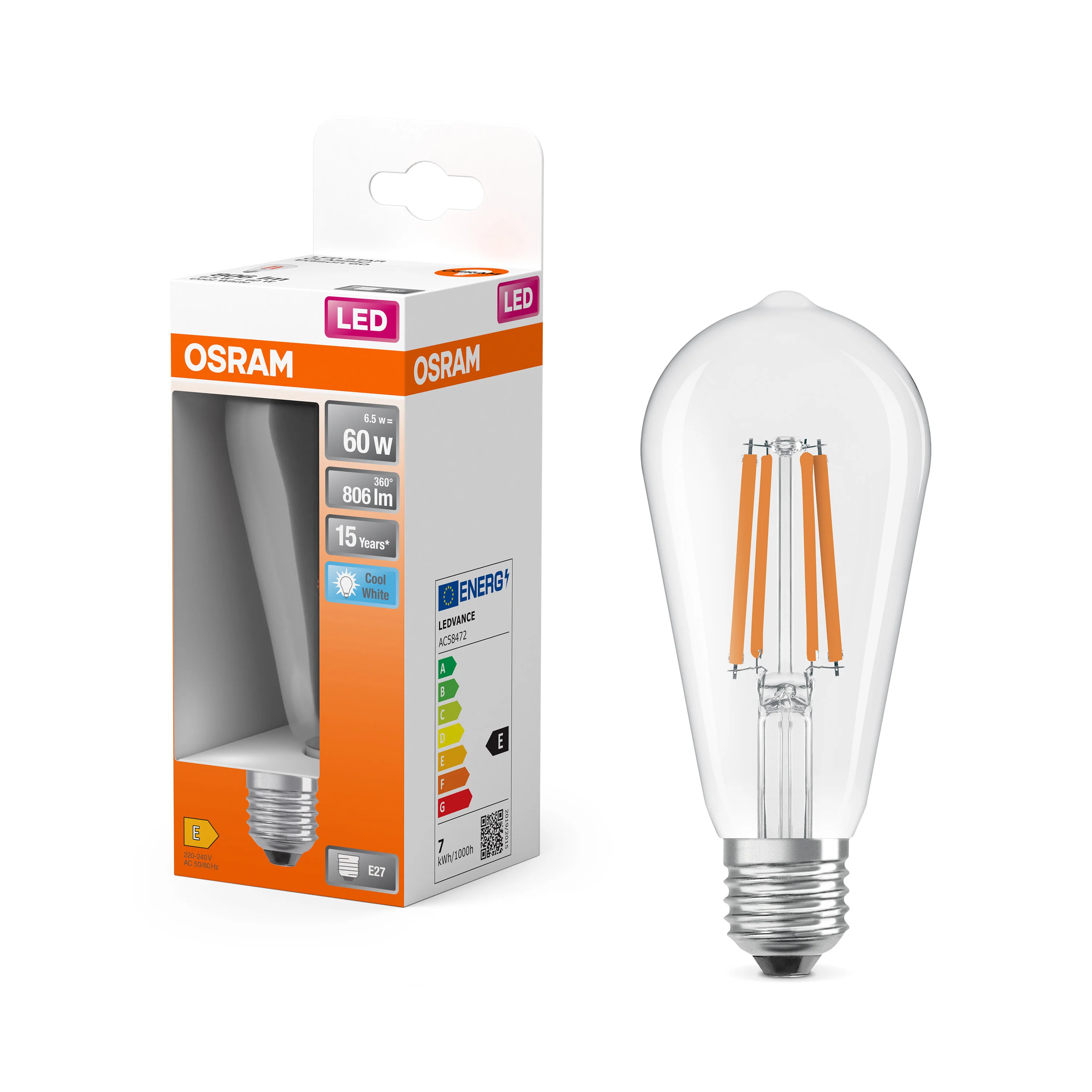 Plafon LED OSRAM LED Star Classic Edison 60 Filament 6.5W 840 Clear E27 - Image 4