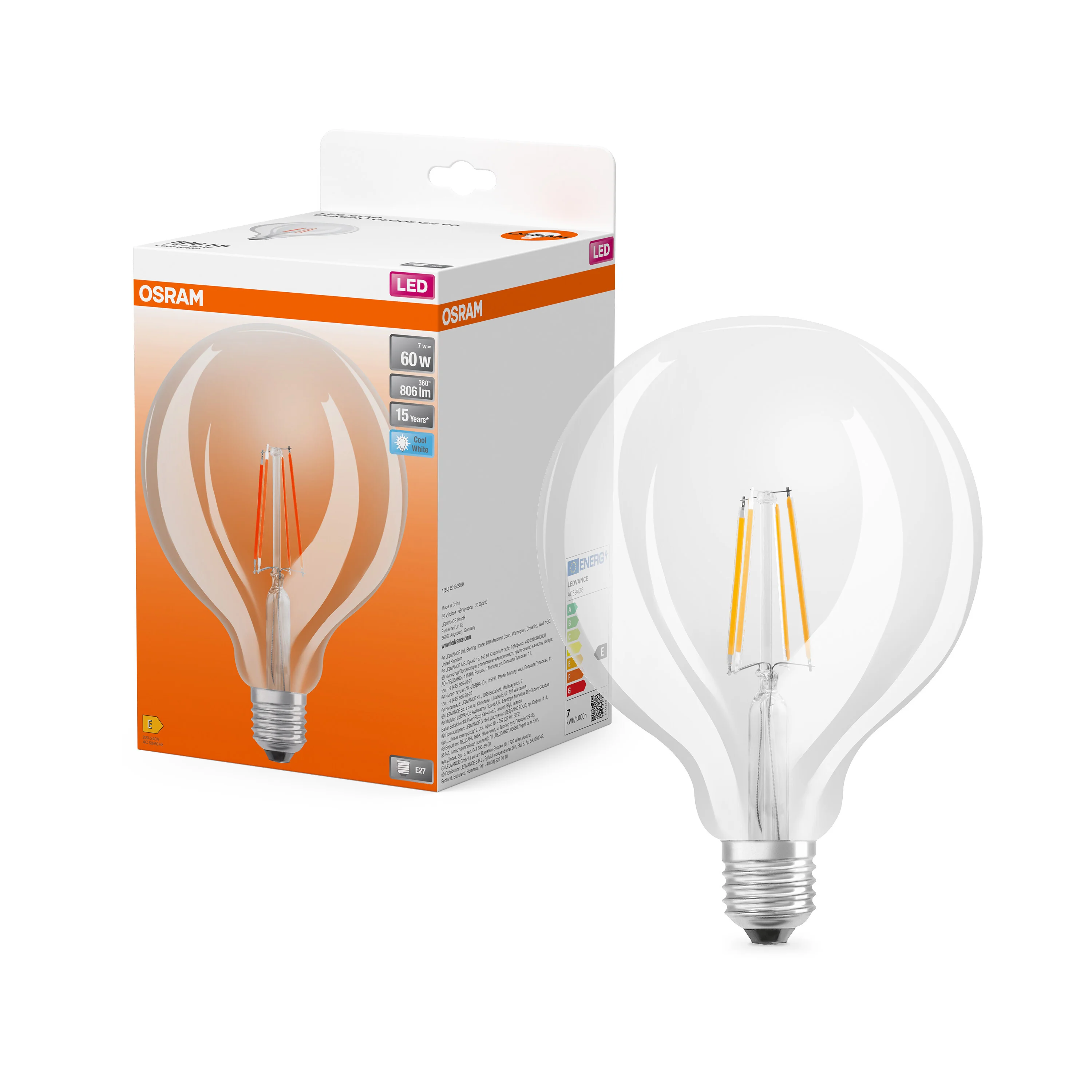 Plafon LED OSRAM LED Star Globe 125 60 Filament 7W 840 Clear E27 - Image 4