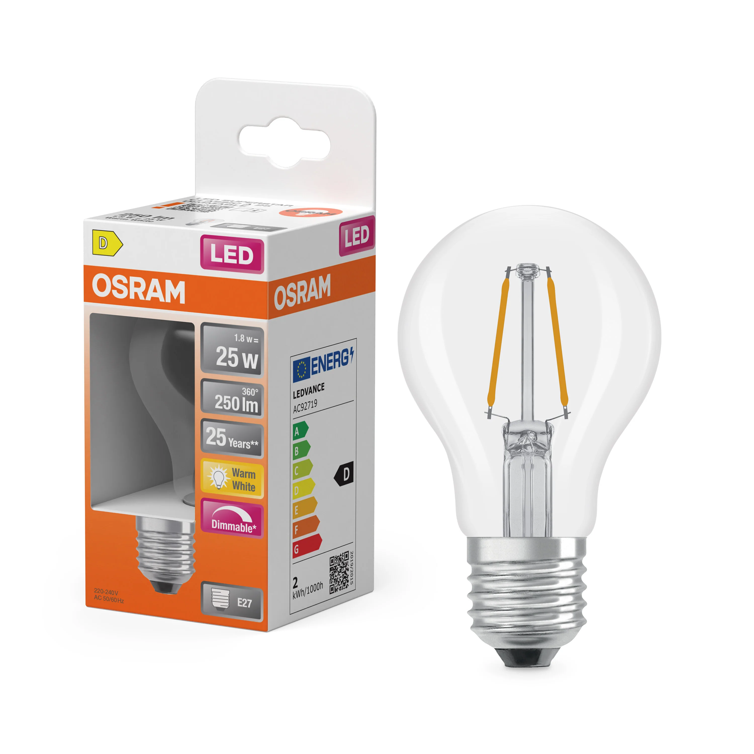 Plafon LED OSRAM LED Superstar Classic A 25 Filament DIM 1.8W 827 Clear E27 - Image 4