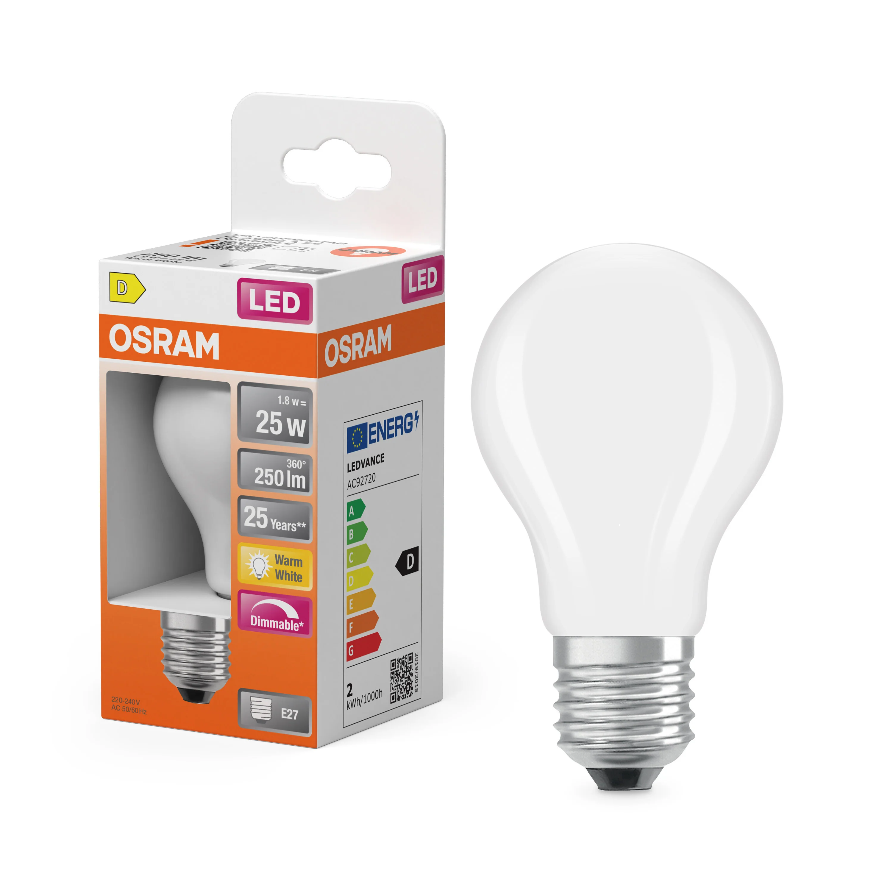 Plafon LED OSRAM LED Superstar Classic A 25 Filament DIM 1.8W 827 Frosted E27 - Image 4