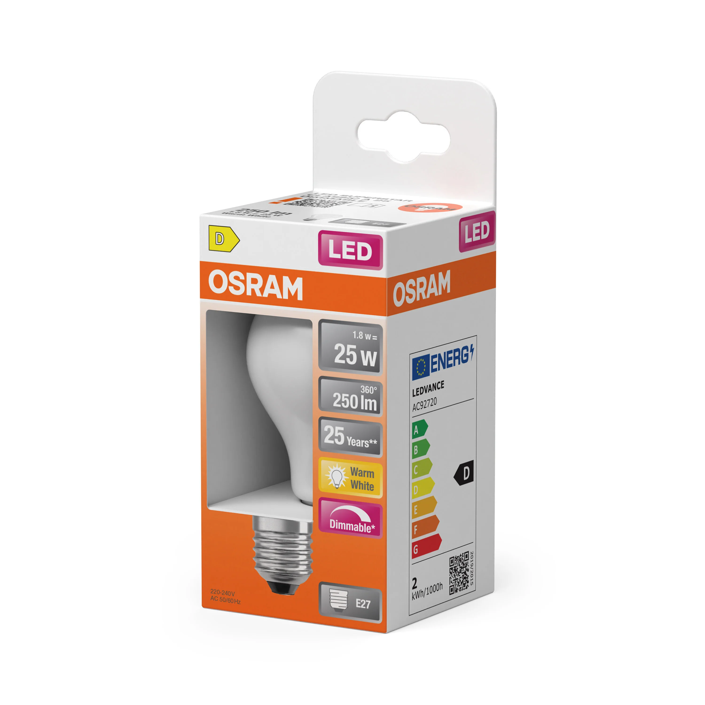 Plafon LED OSRAM LED Superstar Classic A 25 Filament DIM 1.8W 827 Frosted E27 - Image 5