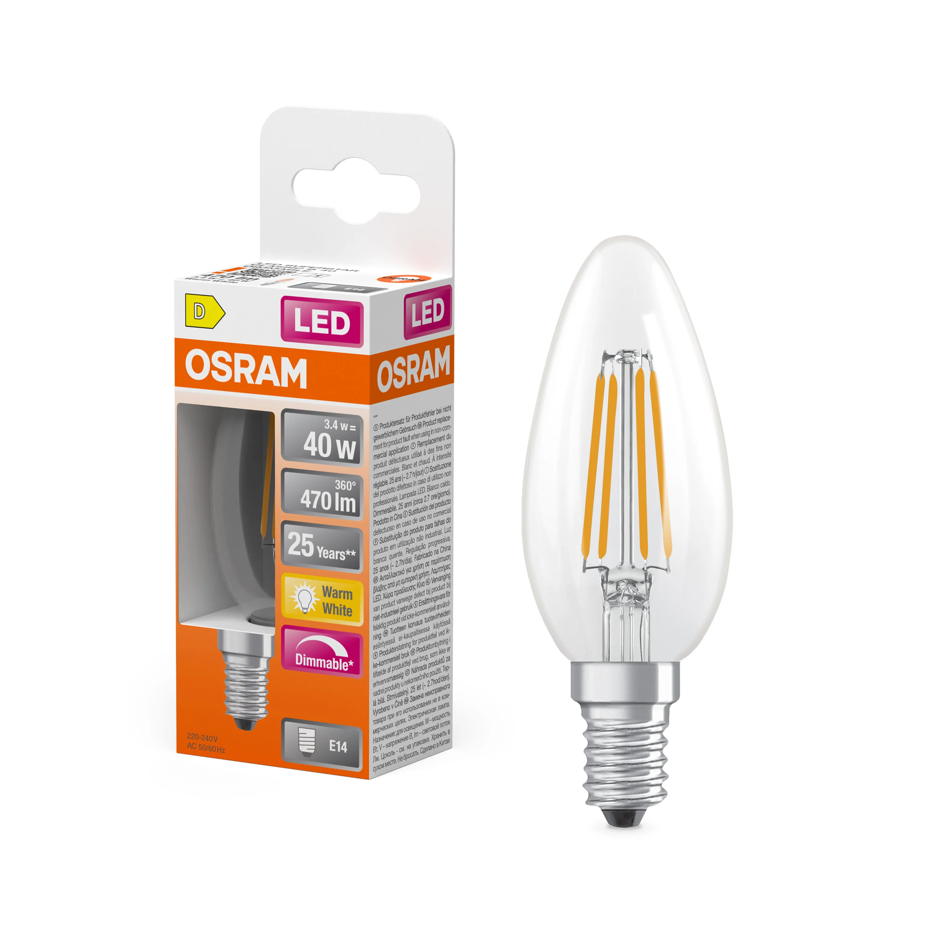 Plafon LED OSRAM LED Superstar Classic B 40 Filament DIM 3.4W 827 Clear E14 - Image 4