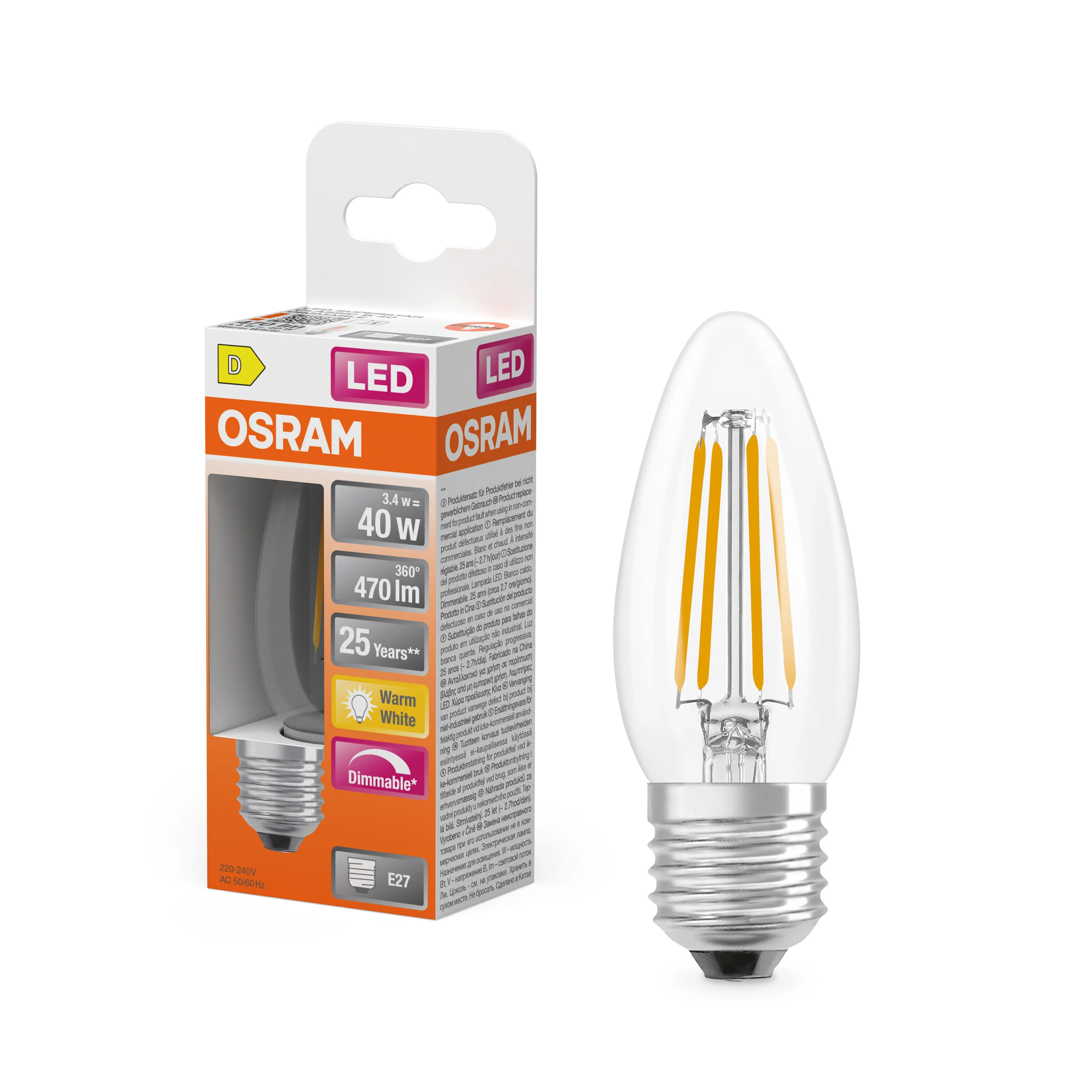 Plafon LED OSRAM LED Superstar Classic B 40 Filament DIM 3.4W 827 Clear E27 - Image 4