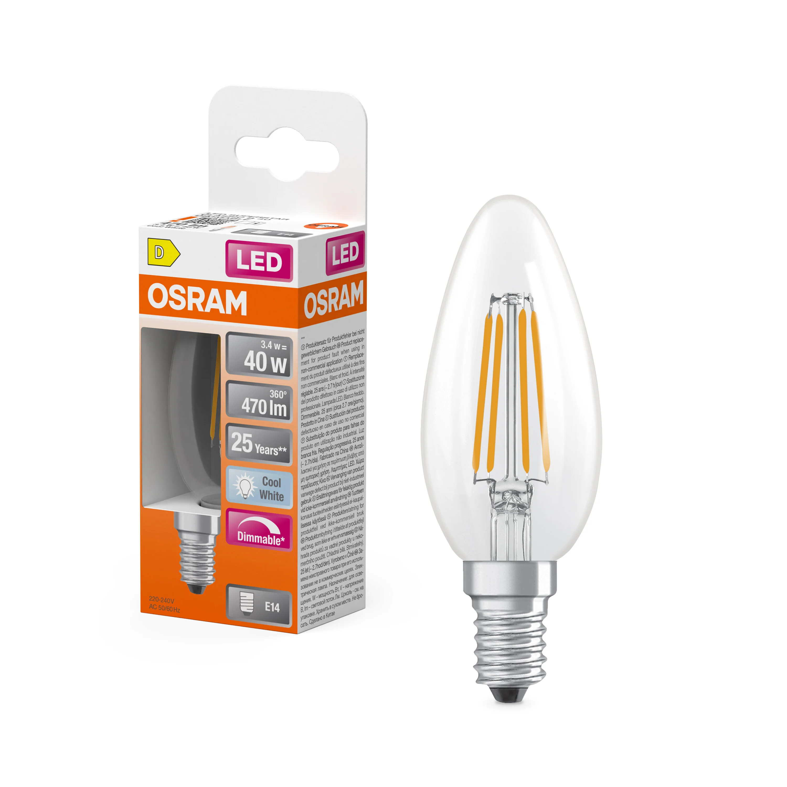Plafon LED OSRAM LED Superstar Classic B 40 Filament DIM 3.4W 840 Clear E14 - Image 4