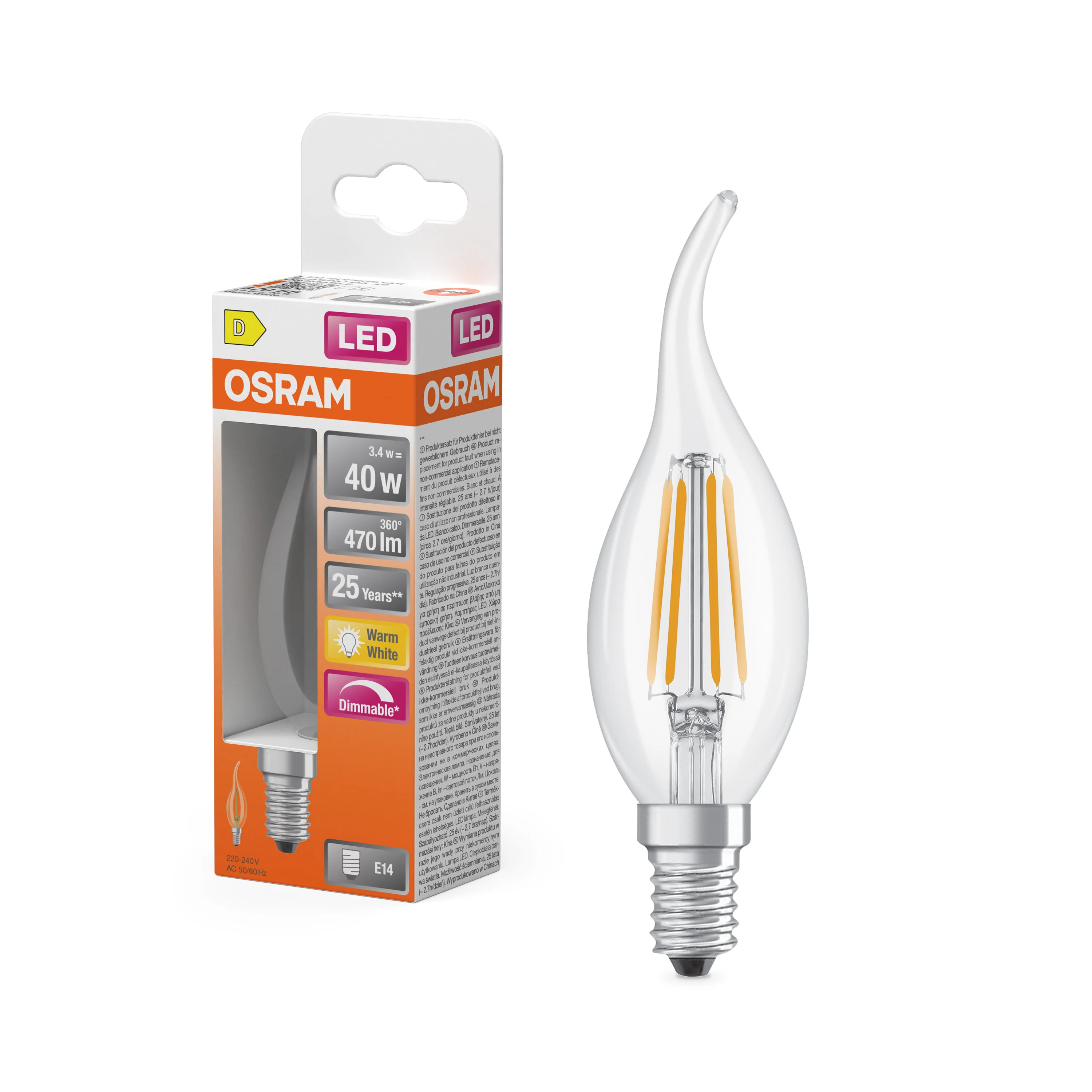 Plafon LED OSRAM LED Superstar Classic BA 40 Filament DIM 3.4W 827 Clear E14 - Image 4