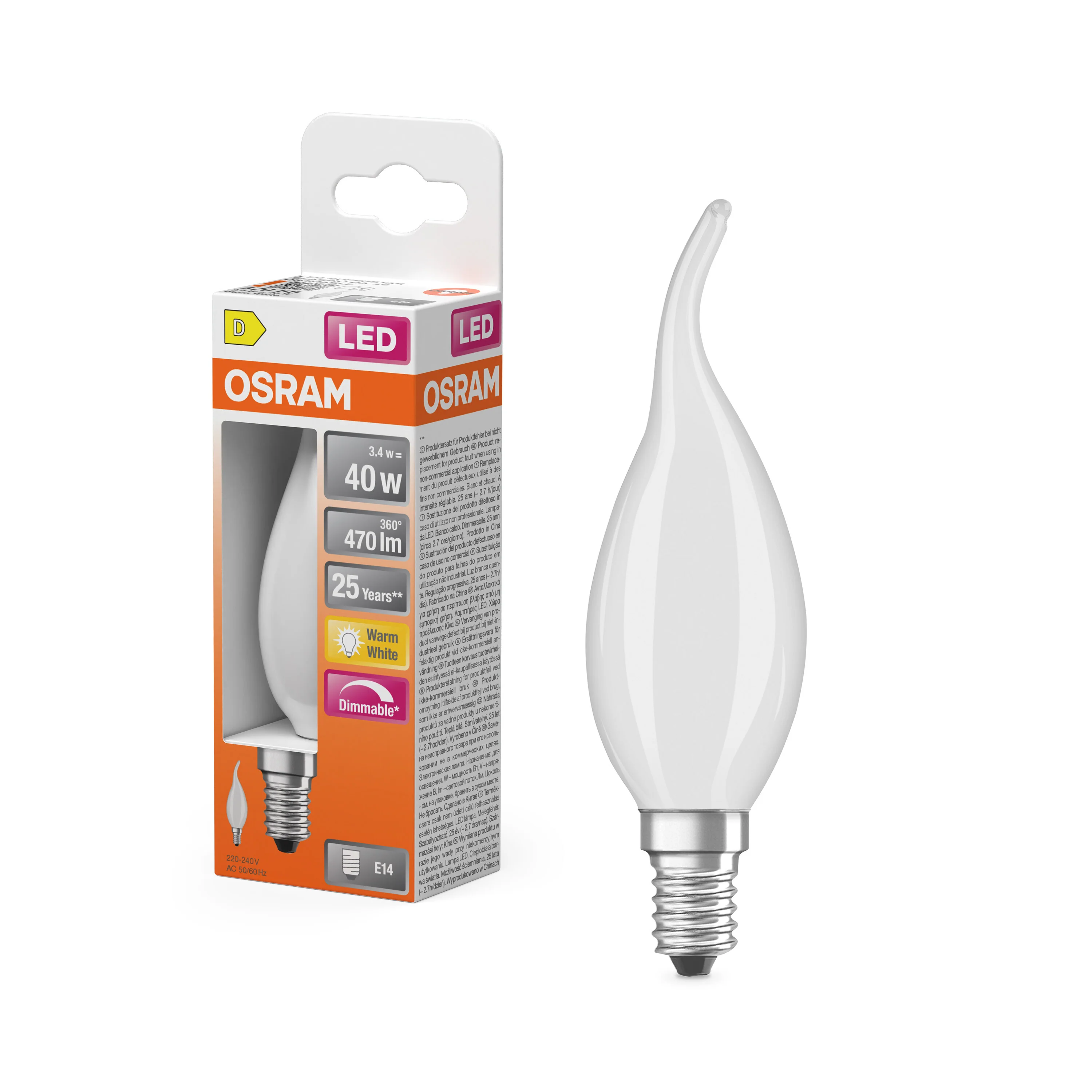 Plafon LED OSRAM LED Superstar Classic BA 40 Filament DIM 3.4W 827 Frosted E14 - Image 4