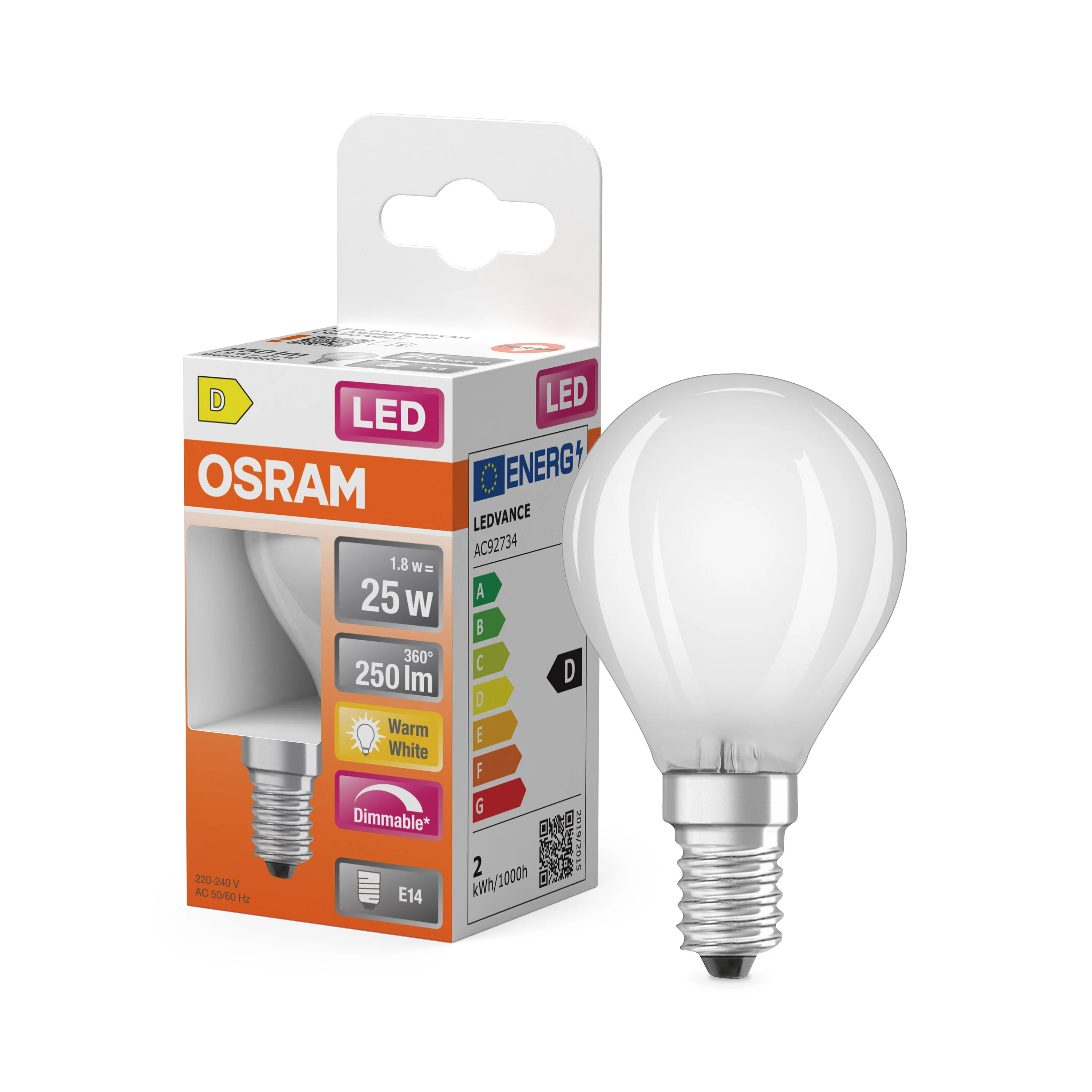 Plafon LED OSRAM LED Superstar Classic P 25 Filament DIM 1.8W 827 Frosted E14 - Image 4
