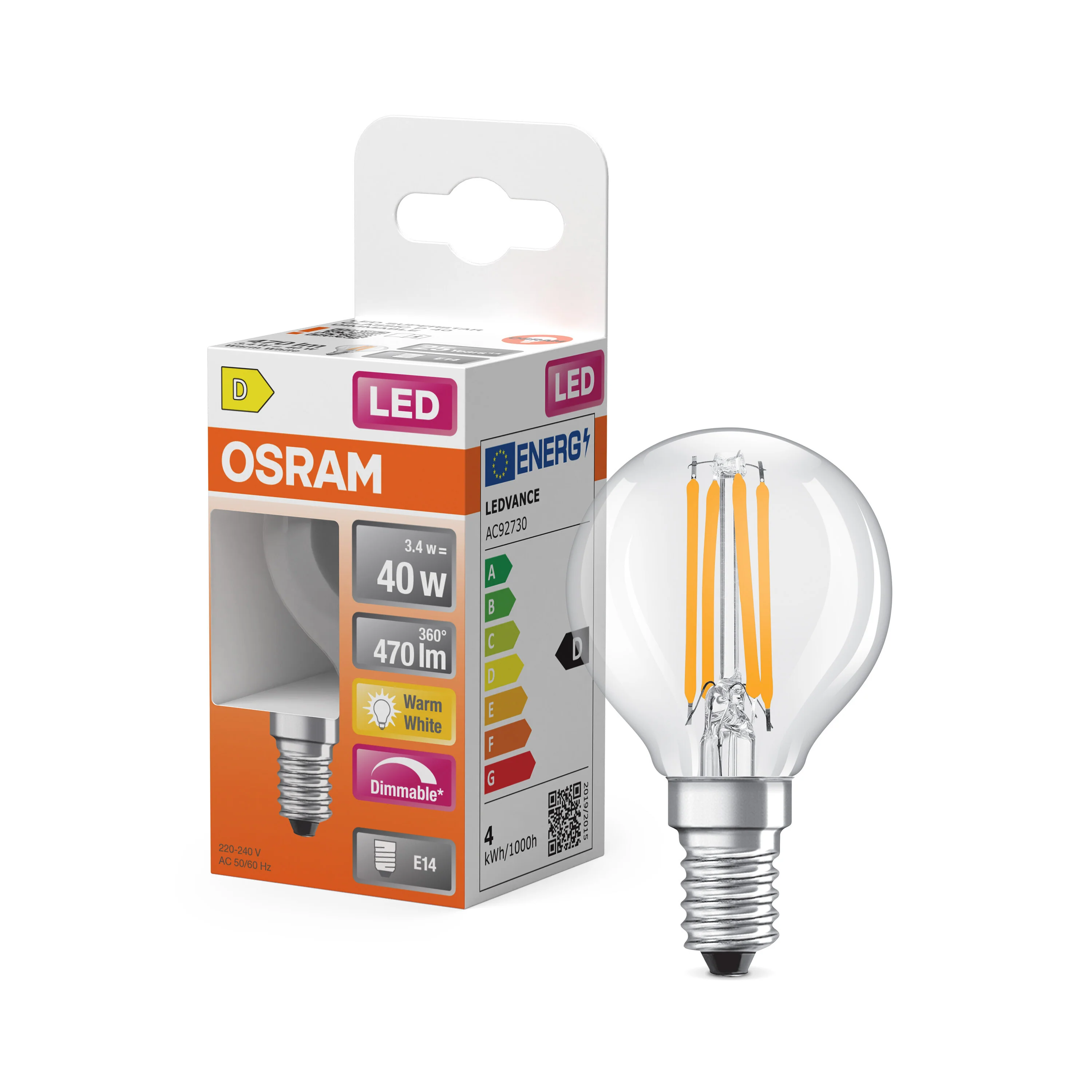Plafon LED OSRAM LED Superstar Classic P 40 Filament DIM 3.4W 827 Clear E14 - Image 4