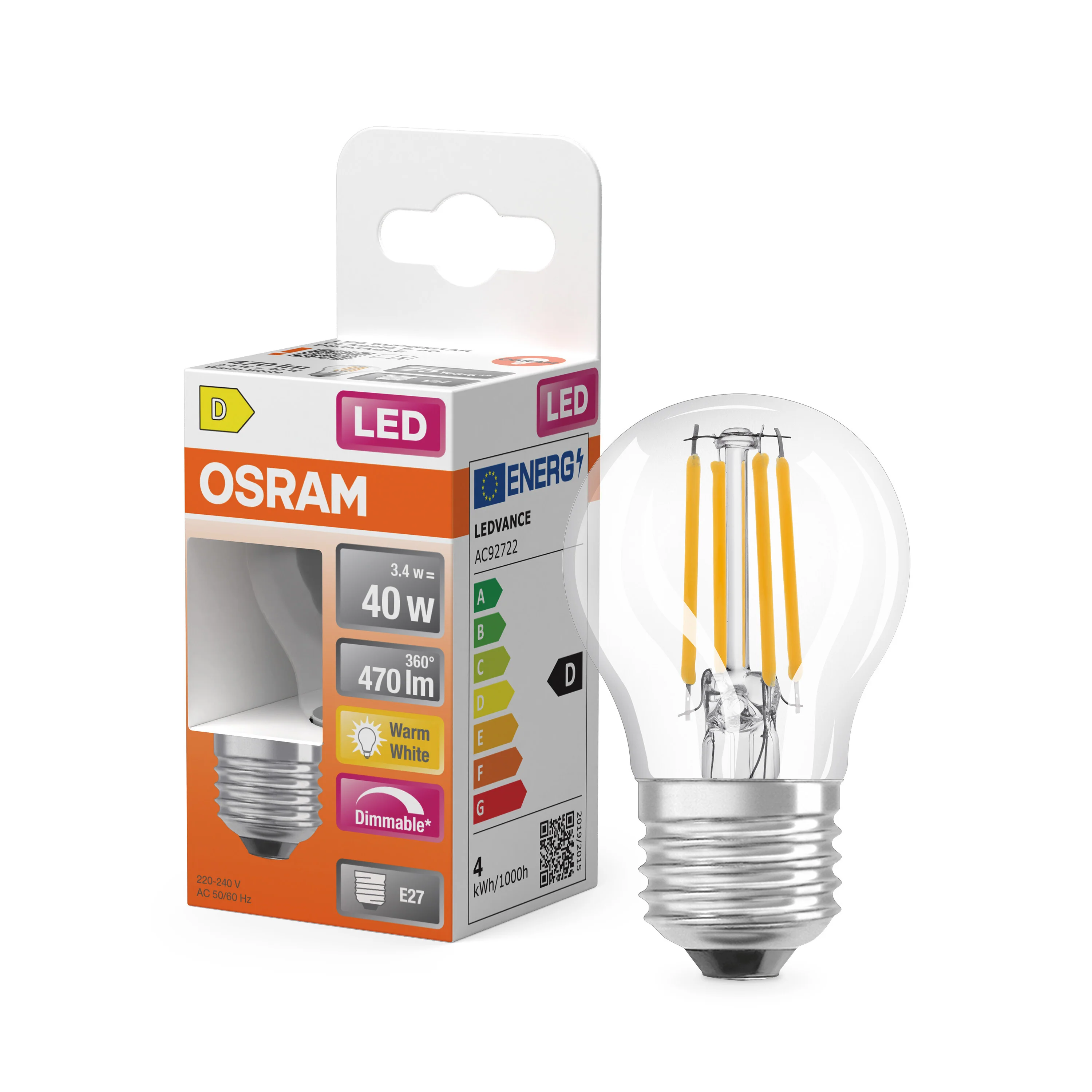 Plafon LED OSRAM LED Superstar Classic P 40 Filament DIM 3.4W 827 Clear E27 - Image 4