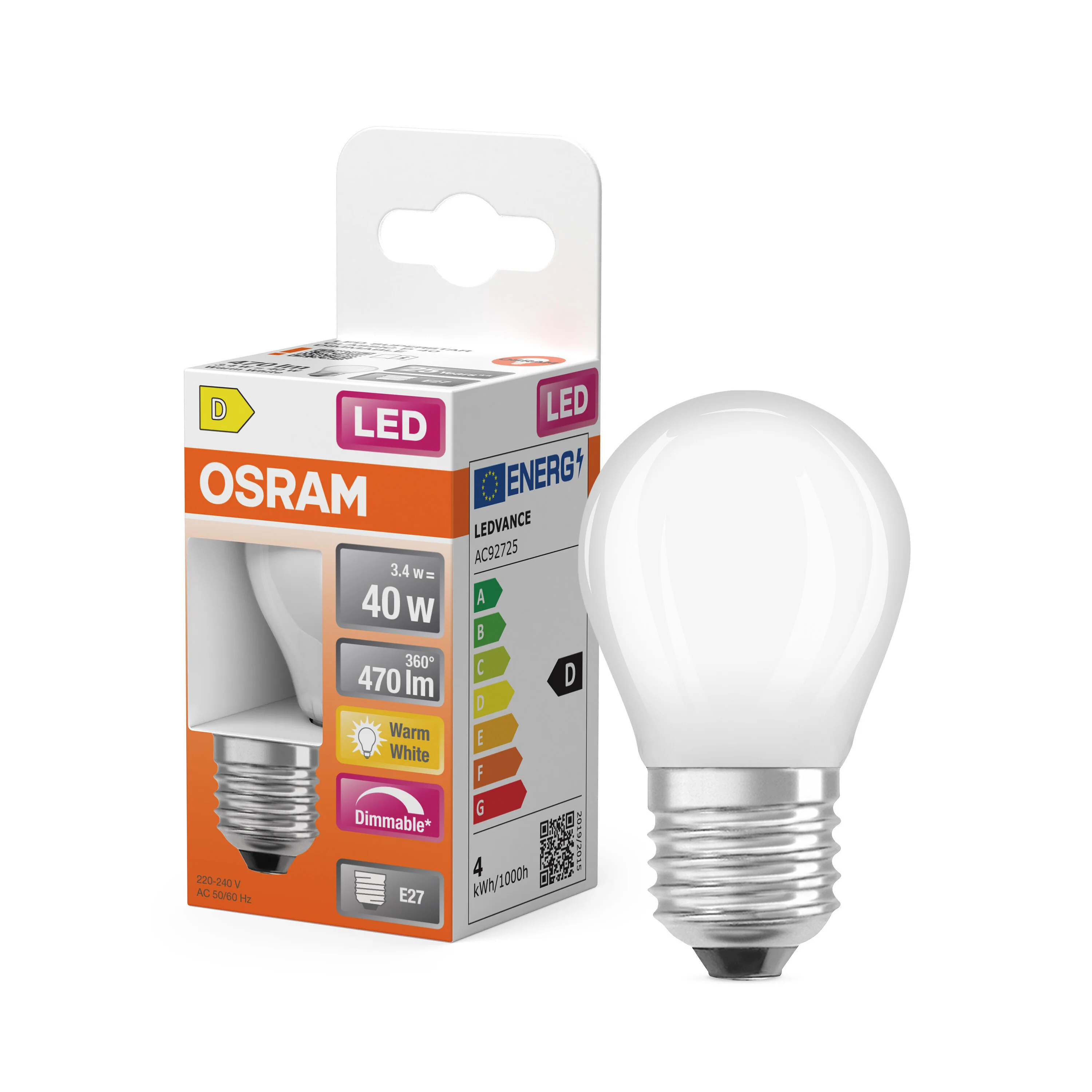 Plafon LED OSRAM LED Superstar Classic P 40 Filament DIM 3.4W 827 Frosted E27 - Image 4