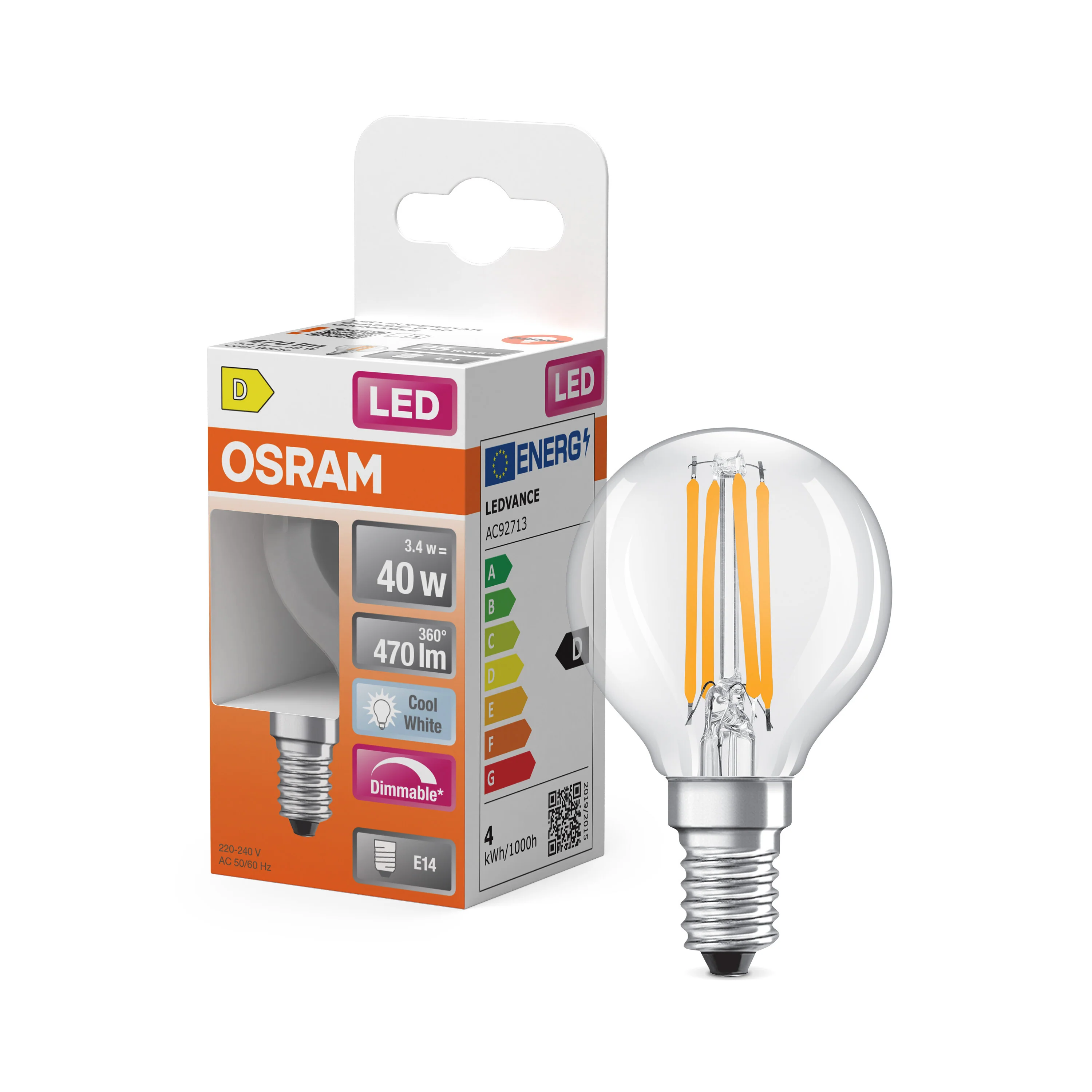 Plafon LED OSRAM LED Superstar Classic P 40 Filament DIM 3.4W 840 Clear E14 - Image 4