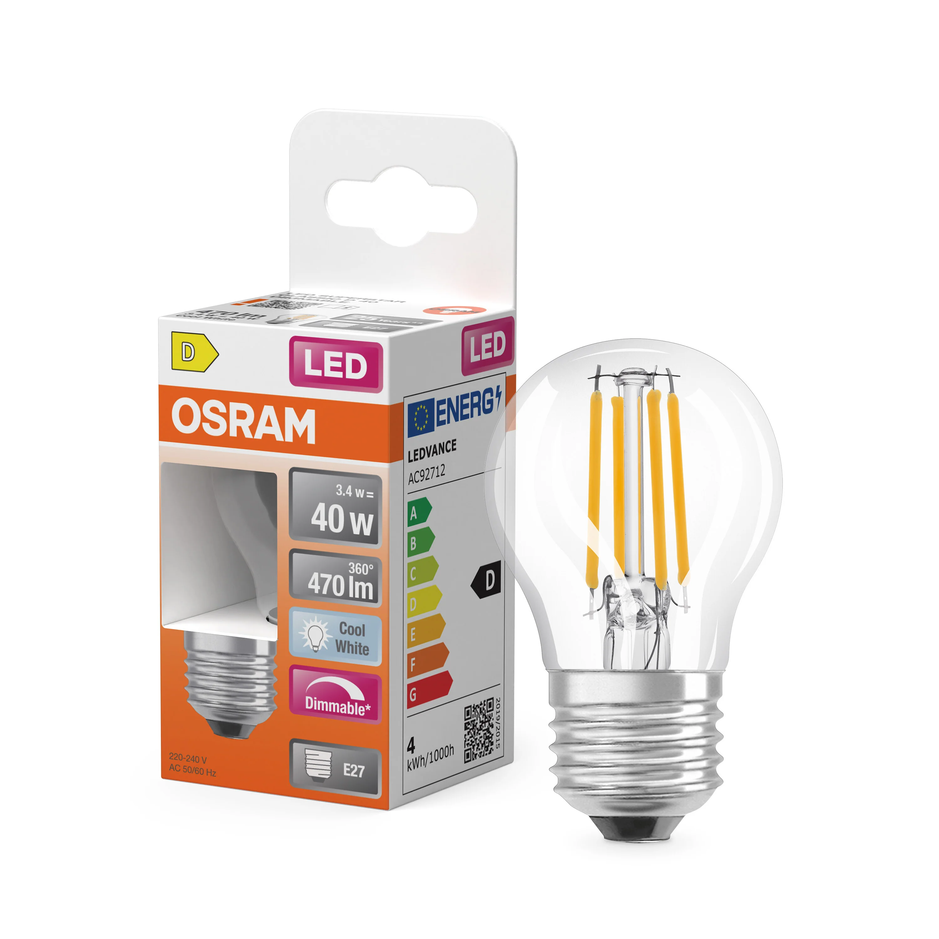 Plafon LED OSRAM LED Superstar Classic P 40 Filament DIM 3.4W 840 Clear E27 - Image 4