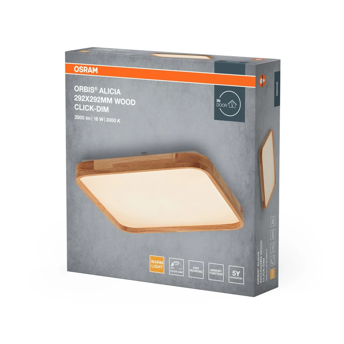 Plafon LED OSRAM Orbis Alicia 292X292MM 16W 830 Click DIM Wood Decor - Image 2