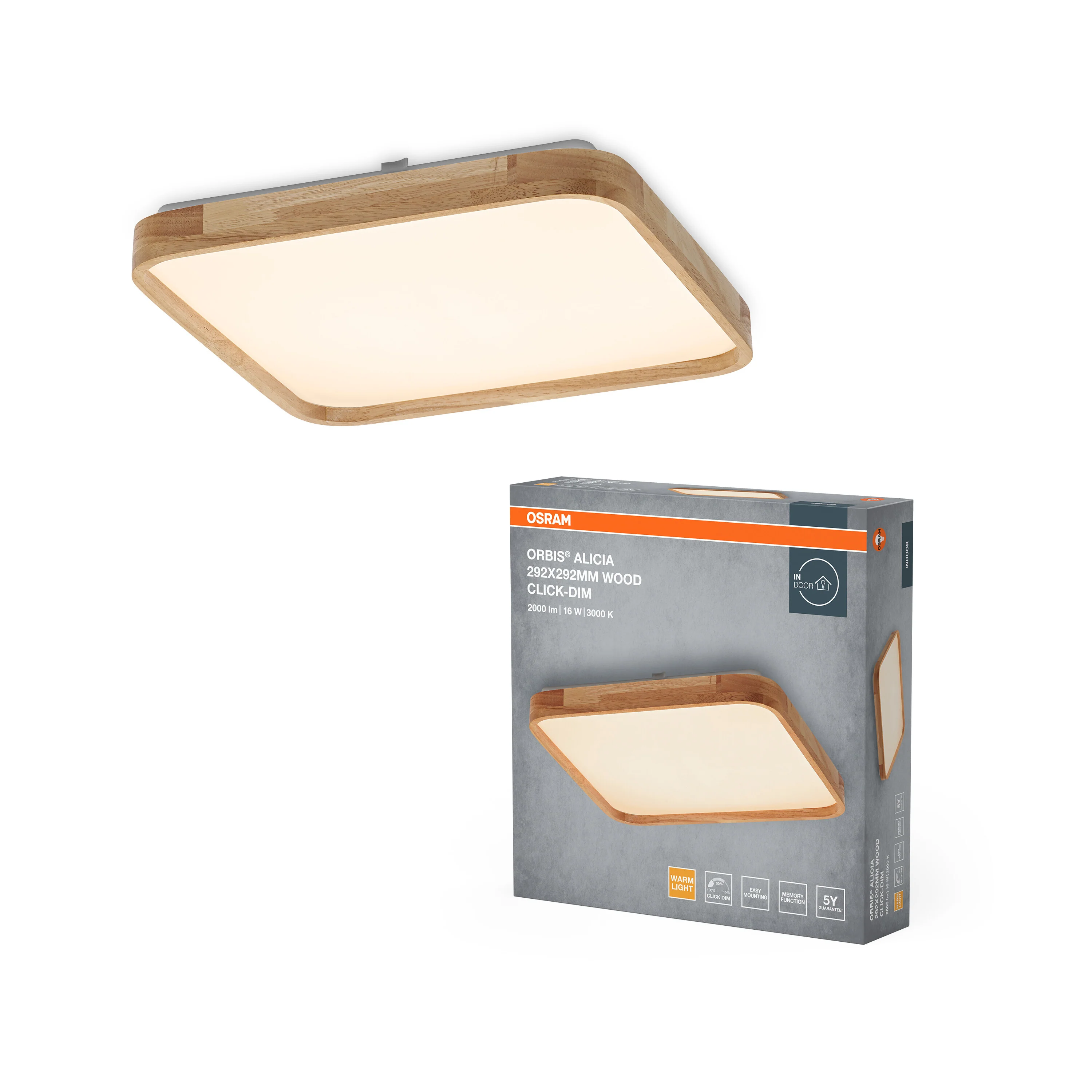 Plafon LED OSRAM Orbis Alicia 292X292MM 16W 830 Click DIM Wood Decor - Image 5