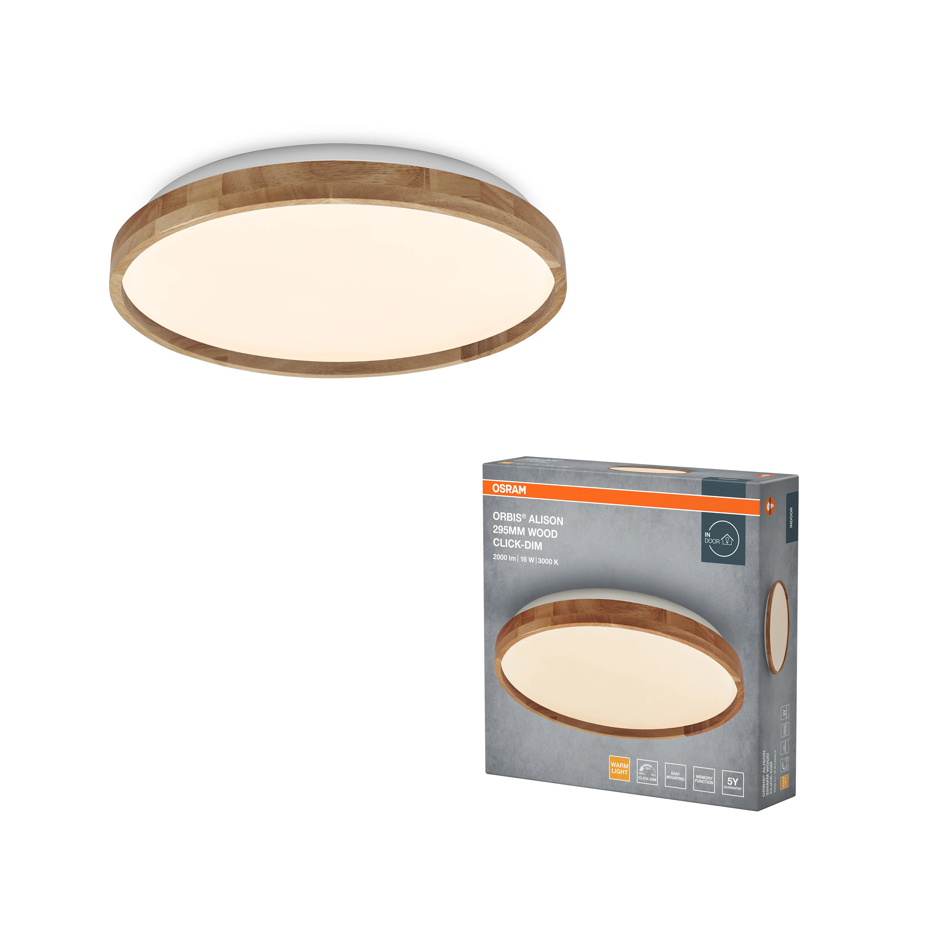 Plafon LED OSRAM Orbis Alison 295MM 16W 830 Click DIM Wood Decor - Image 5