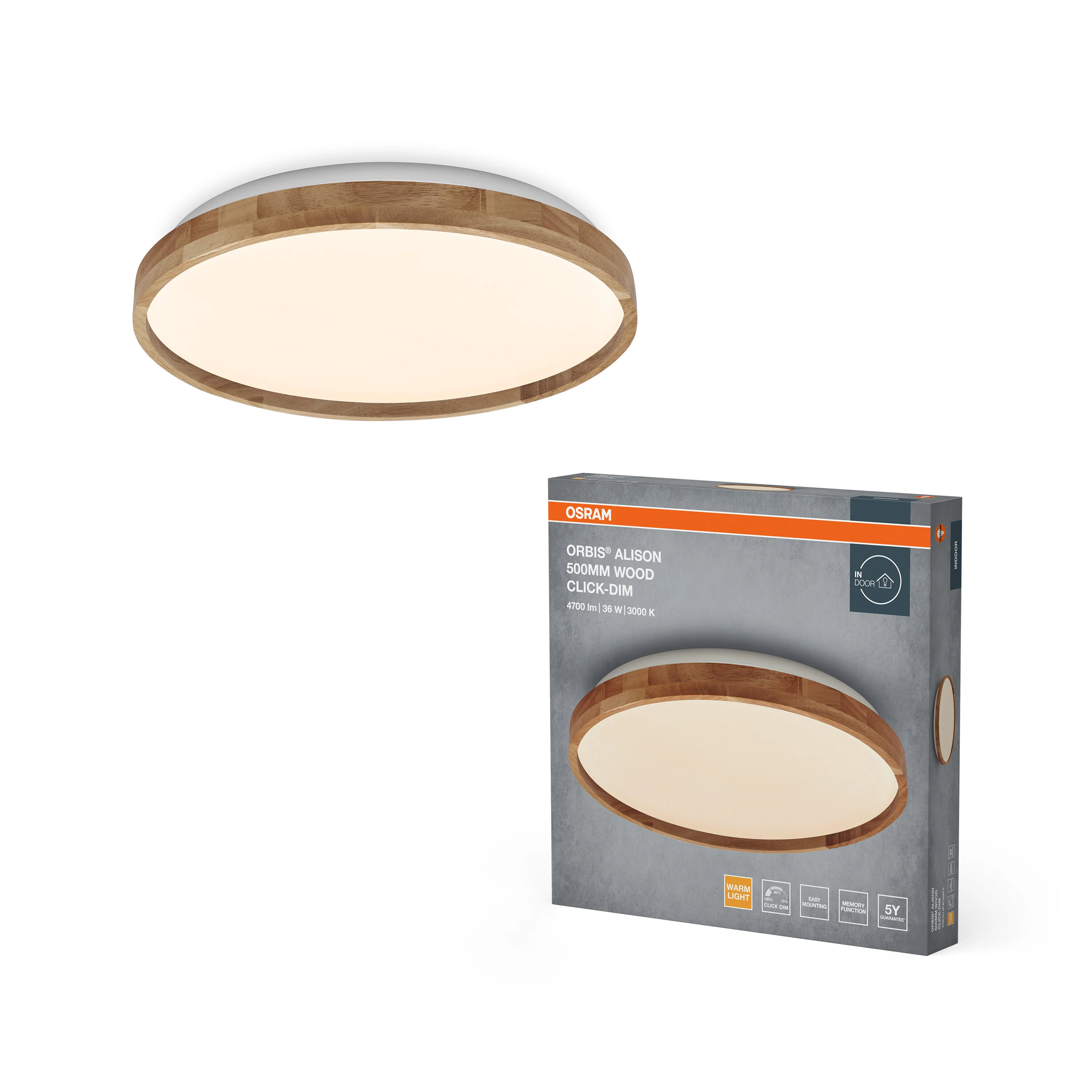 Plafon LED OSRAM Orbis Alison 500MM 36W 830 Click DIM Wood Decor - Image 5