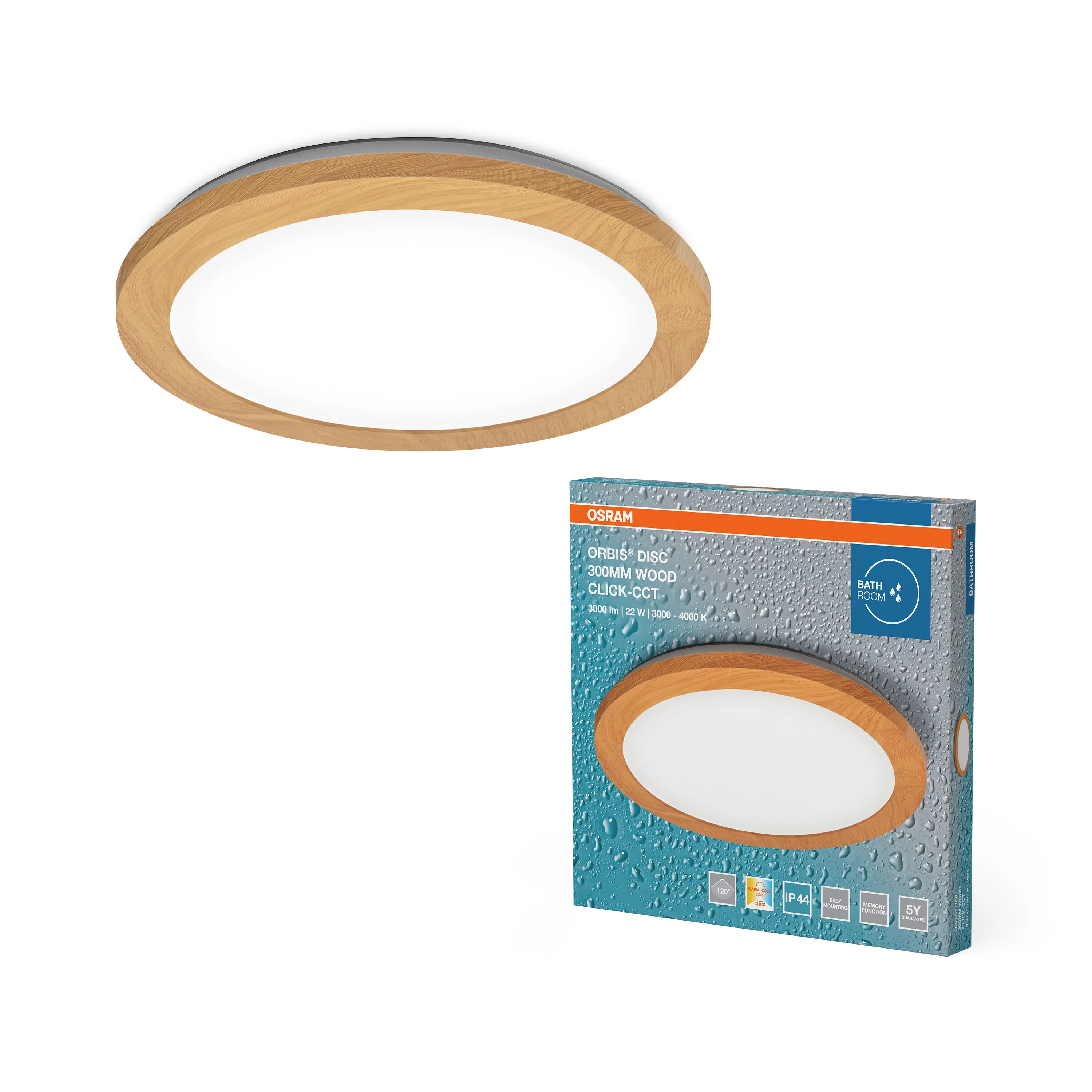 Plafon LED OSRAM Orbis Disc 30CM 22W Click CCT IP44 Wood Decor - Image 5