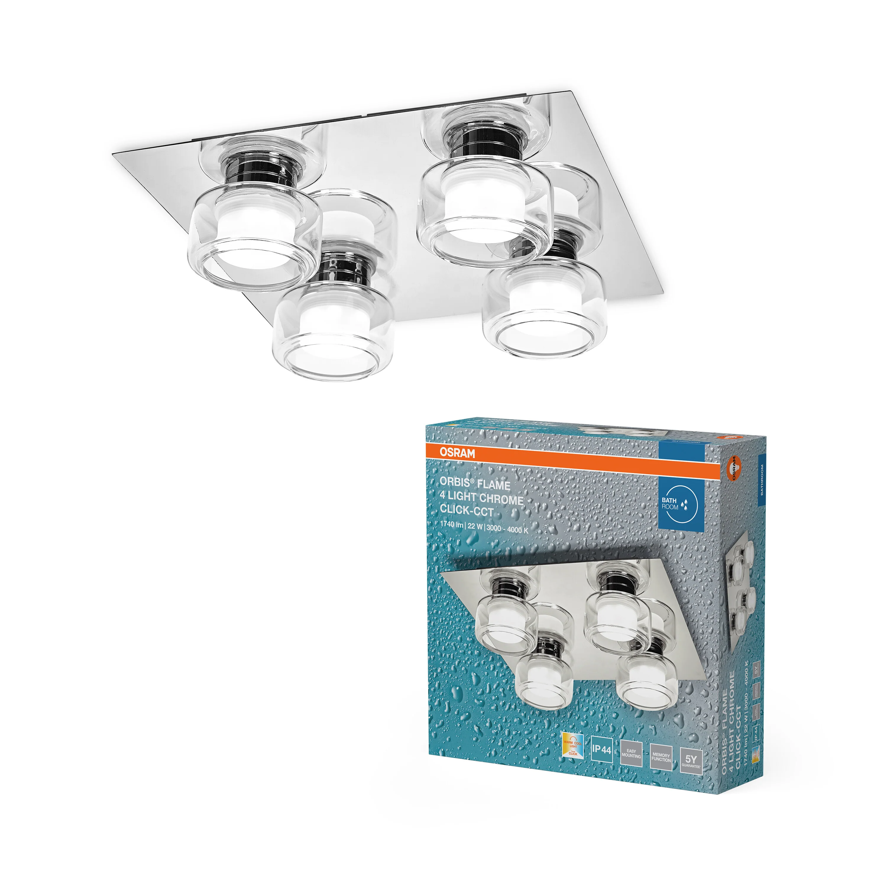 Plafon LED OSRAM Orbis Flame 4X5.5W Click CCT IP44 Chrome - Image 5