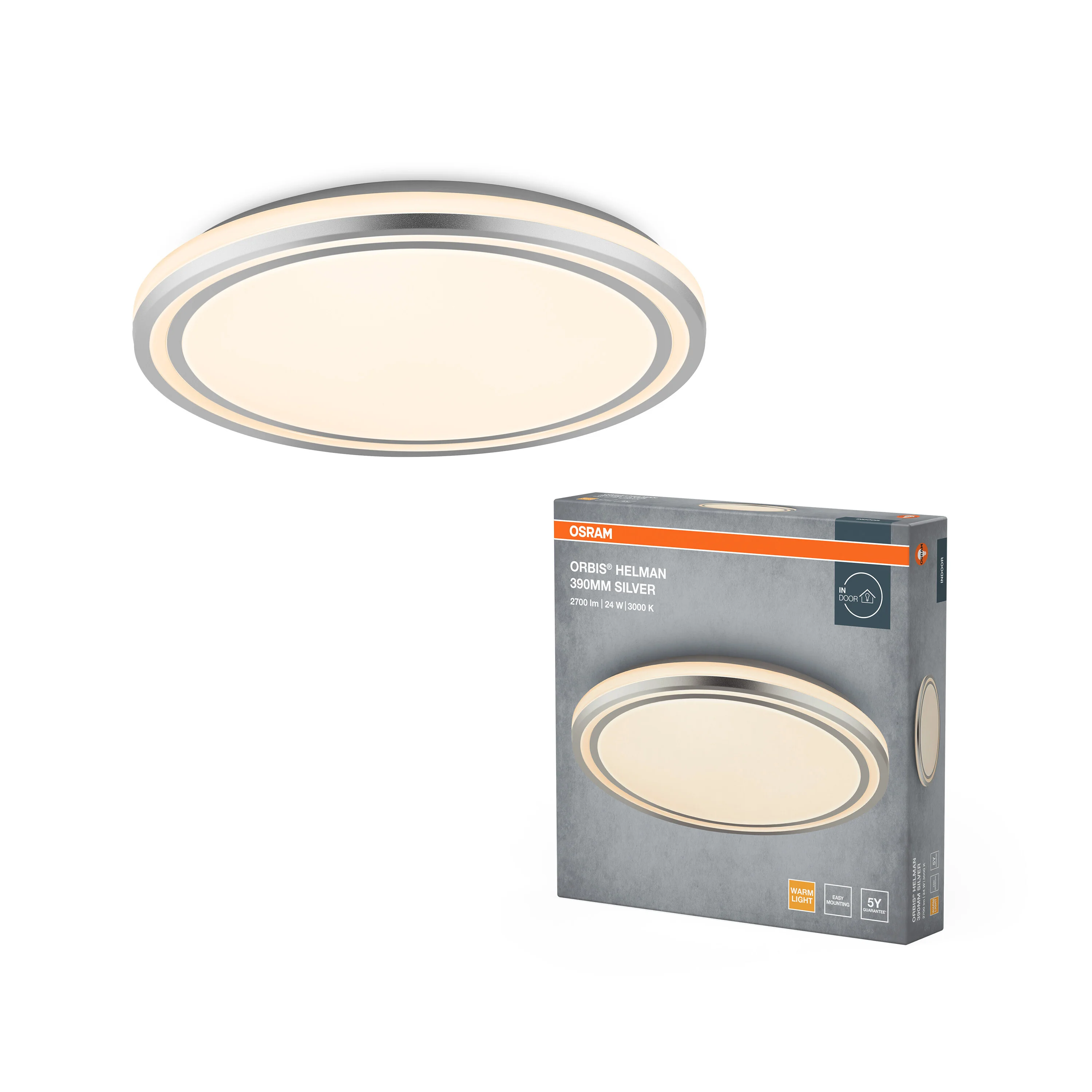 Plafon LED OSRAM Orbis Helman 390MM 24W 830 biały and Silver - Image 5
