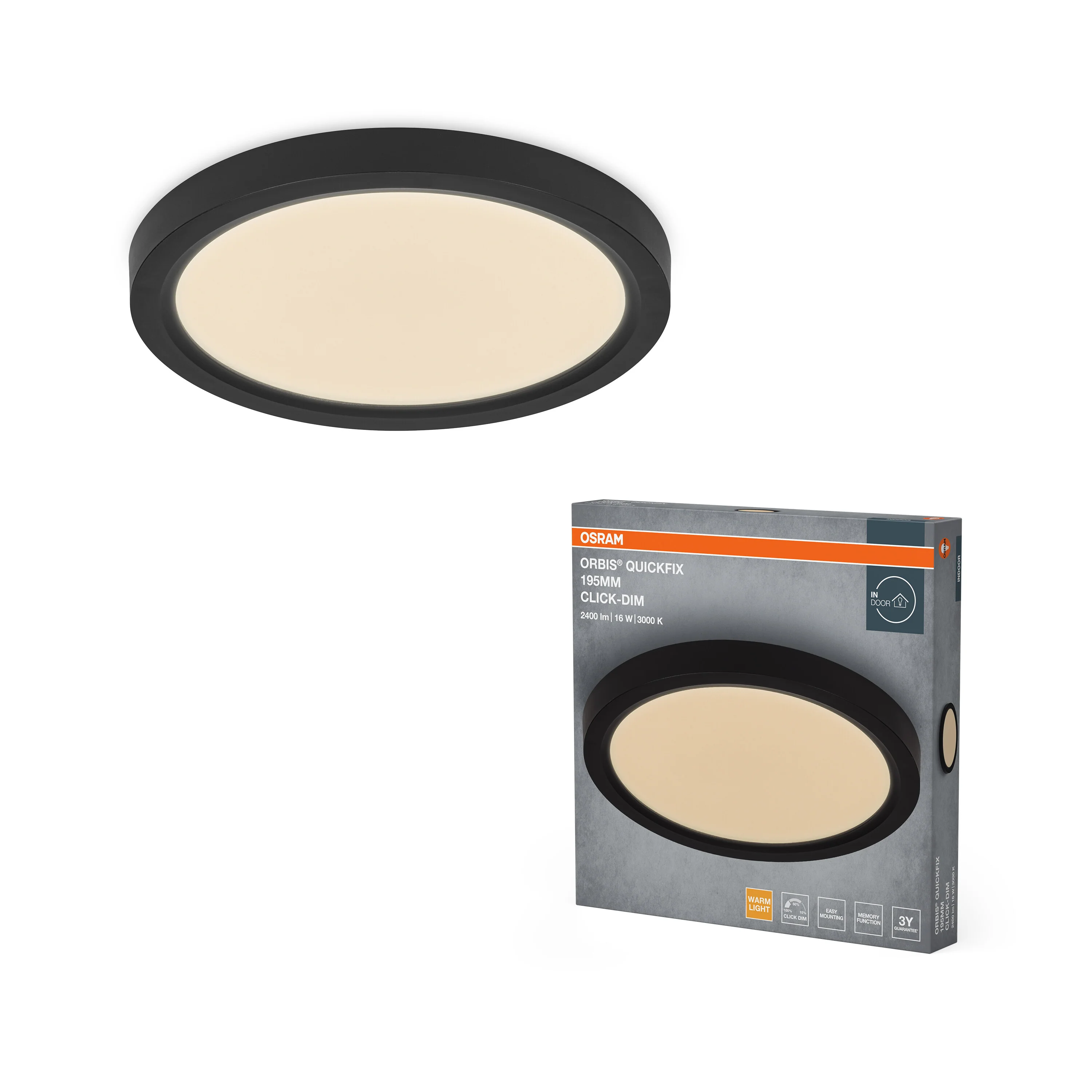 Plafon LED OSRAM Orbis Quickfix 195mm 16W Click Dim 830 czarny - Image 5